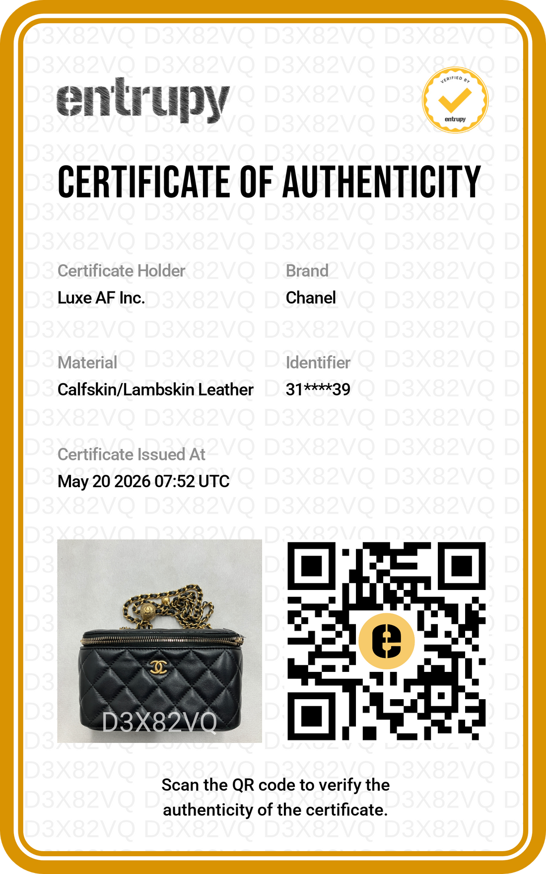 Chanel Black Quilted Leather Vanity Case(31***39)CC2017