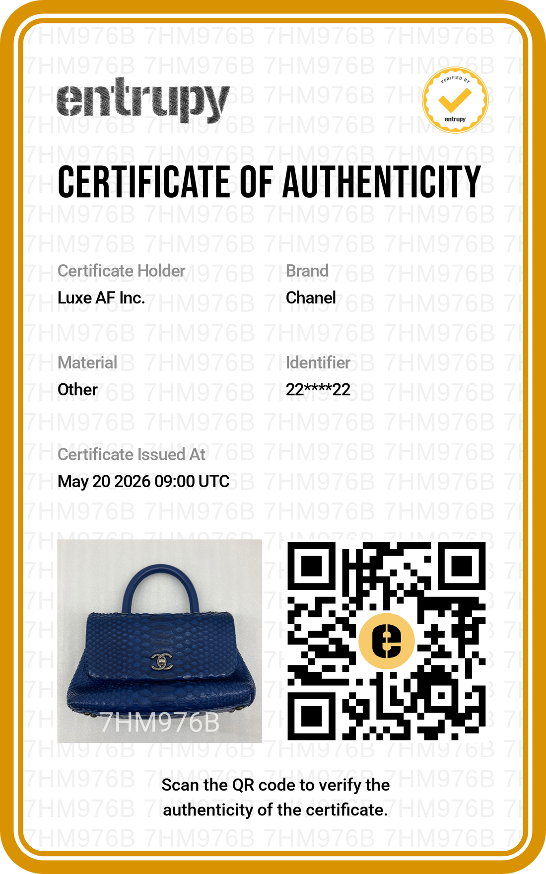 Chanel CoCo Handle Blue Python Leather Shoulder Bag(22***22) CC1979