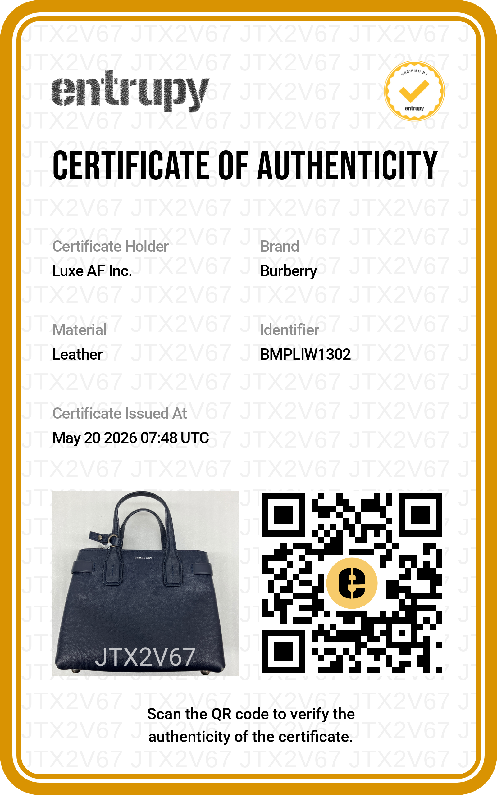 Burberry The Banner Navy Leather Handle Bag BR55