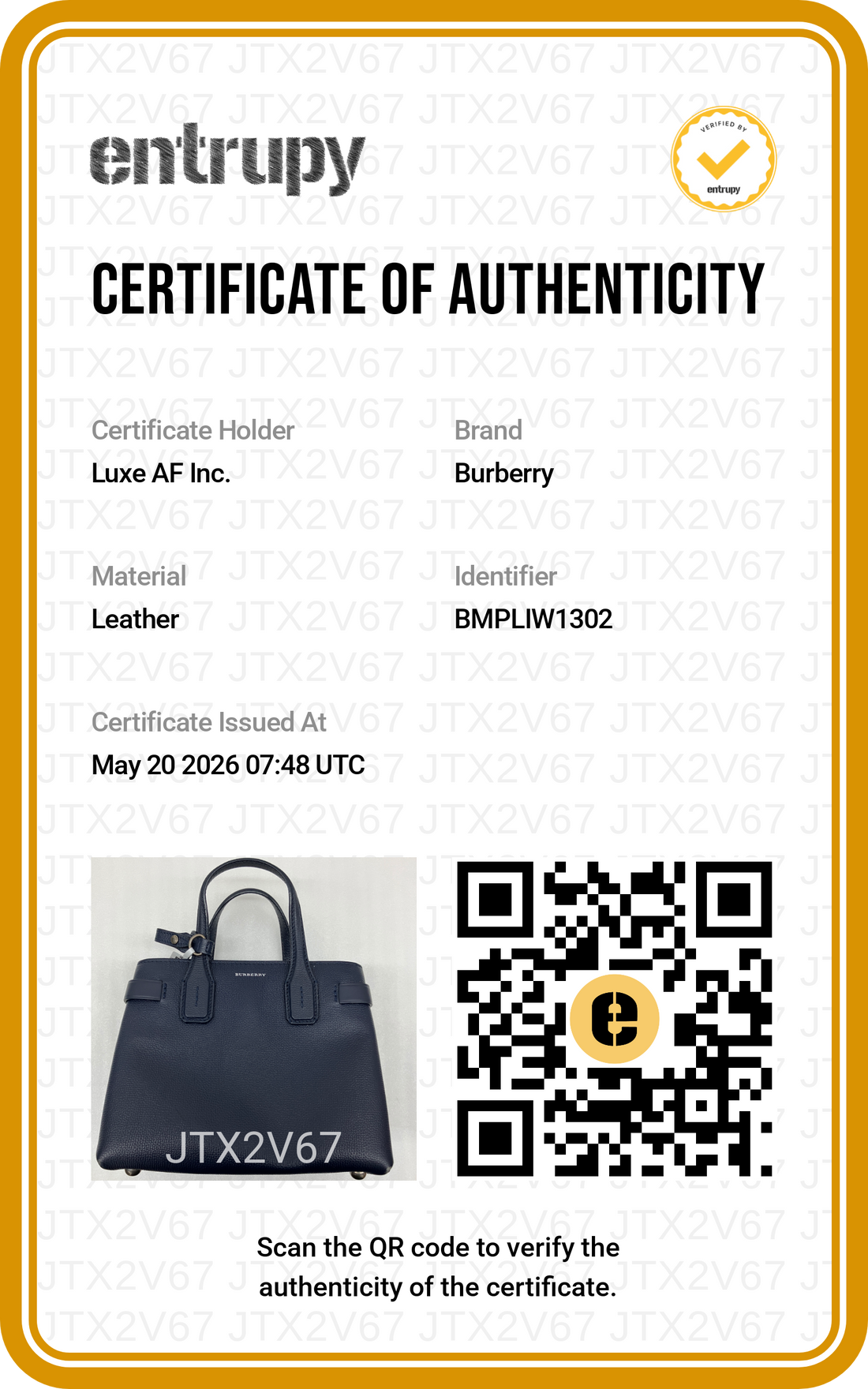 Burberry The Banner Navy Leather Handle Bag BR55