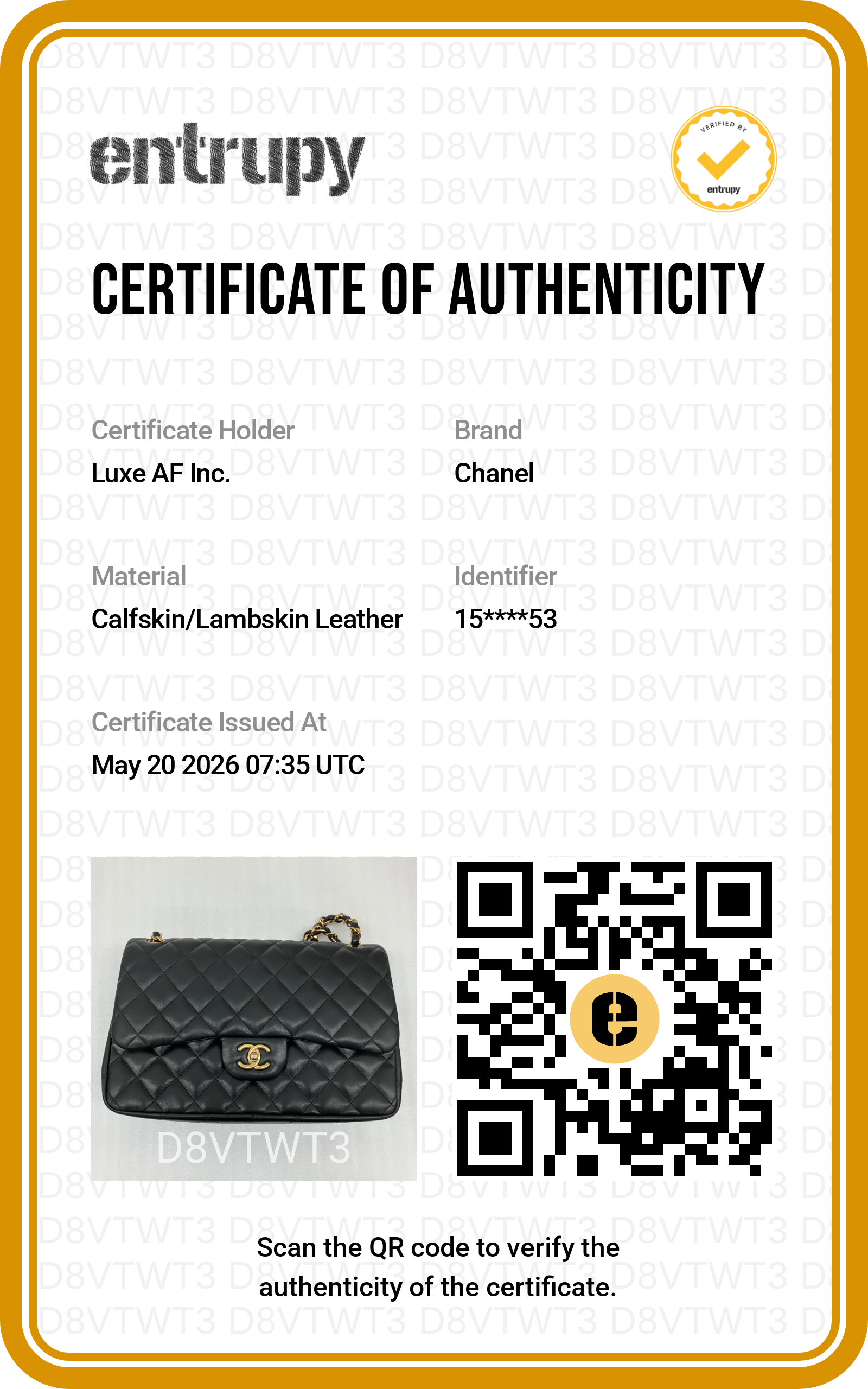 Chanel Classic Flap Black Quilted Lambskin Shoulder Bag With Gold Buckle(15***53) CC1980
