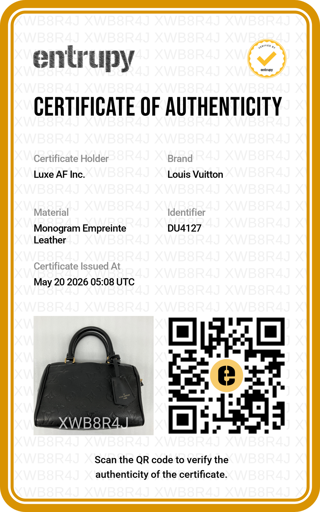 Louis Vuitton Speedy20 Black Monogram Empreinte Leather Handle Bag LV2751
