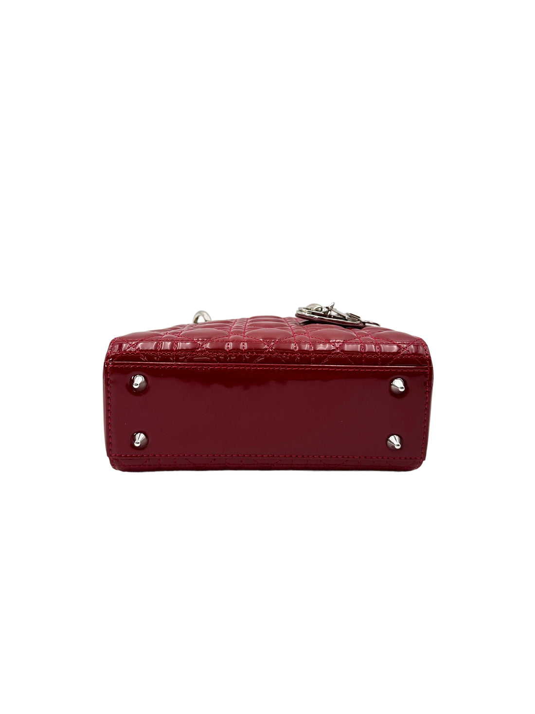 Christian Dior Lady Dior Red Cannage Patent Leather Handle Bag With Silver Buckle DR739