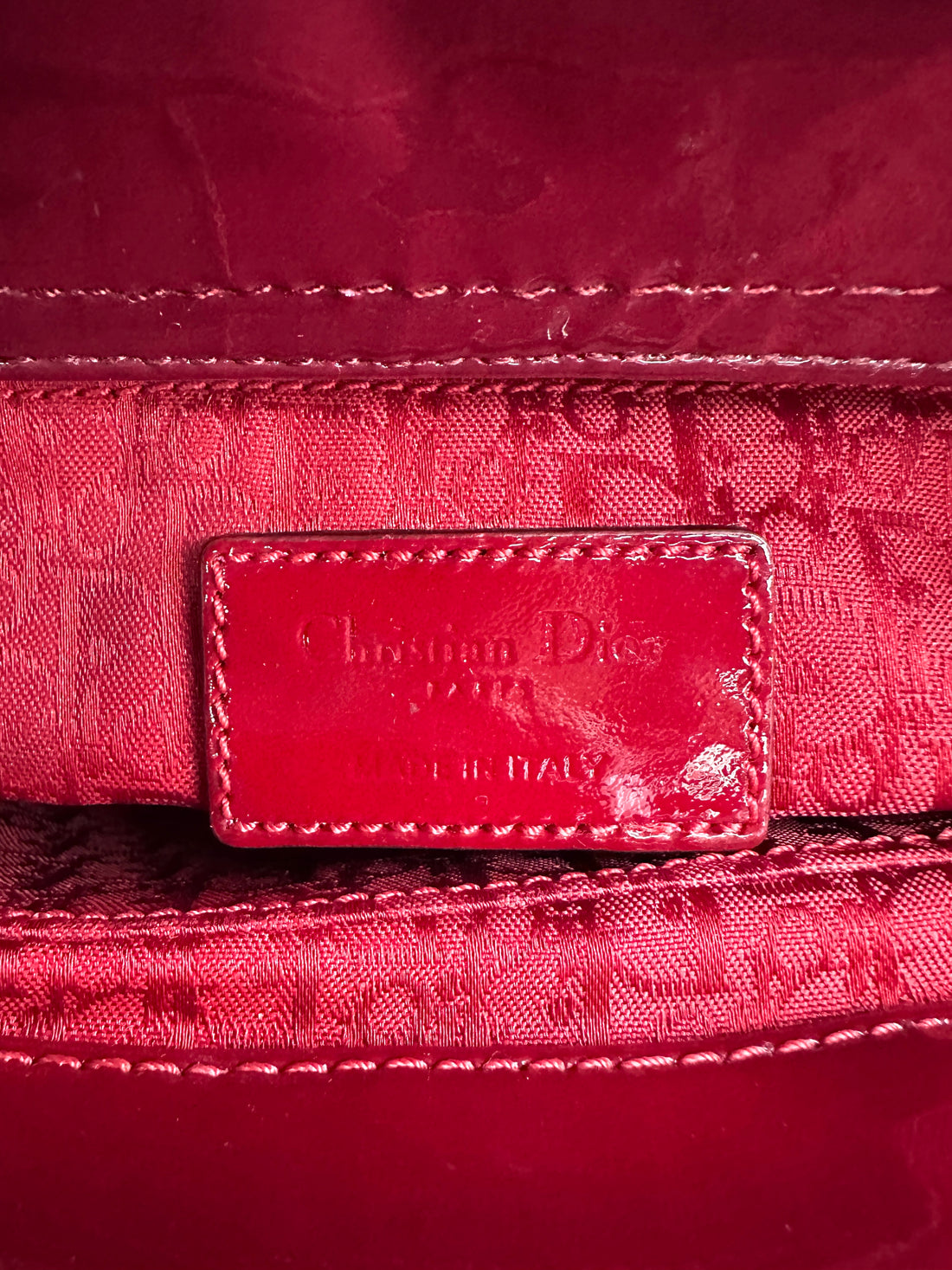 Christian Dior Lady Dior Red Cannage Patent Leather Handle Bag With Silver Buckle DR739