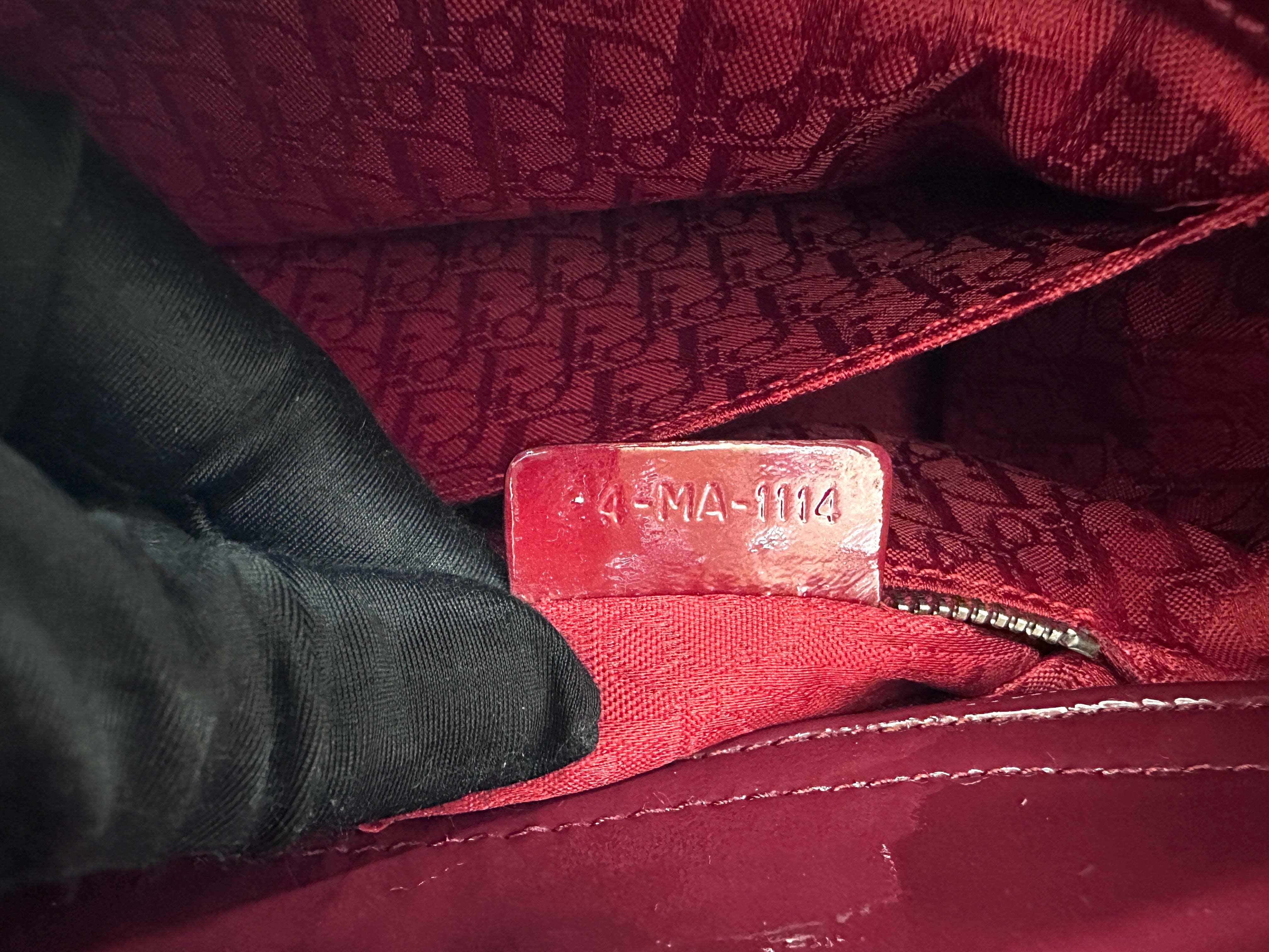 Christian Dior Lady Dior Red Cannage Patent Leather Handle Bag With Silver Buckle DR739
