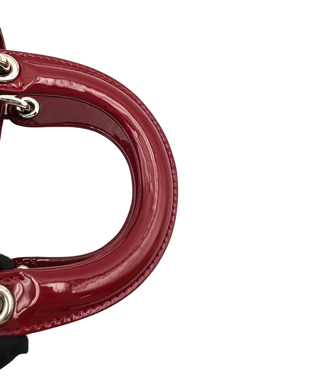 Christian Dior Lady Dior Red Cannage Patent Leather Handle Bag With Silver Buckle DR739