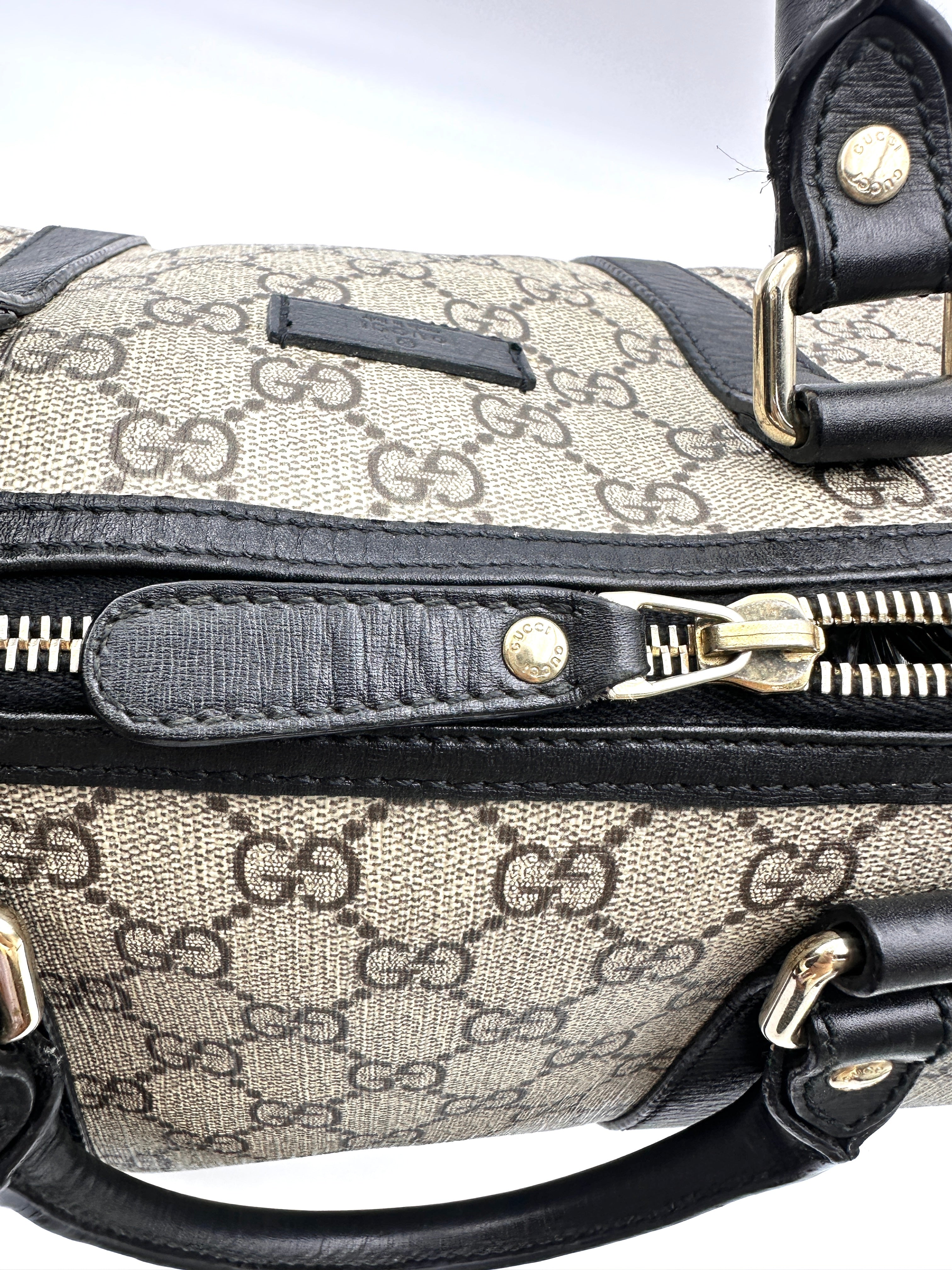 Gucci GG Canvas Boston Bag With Black Stripe GG1025