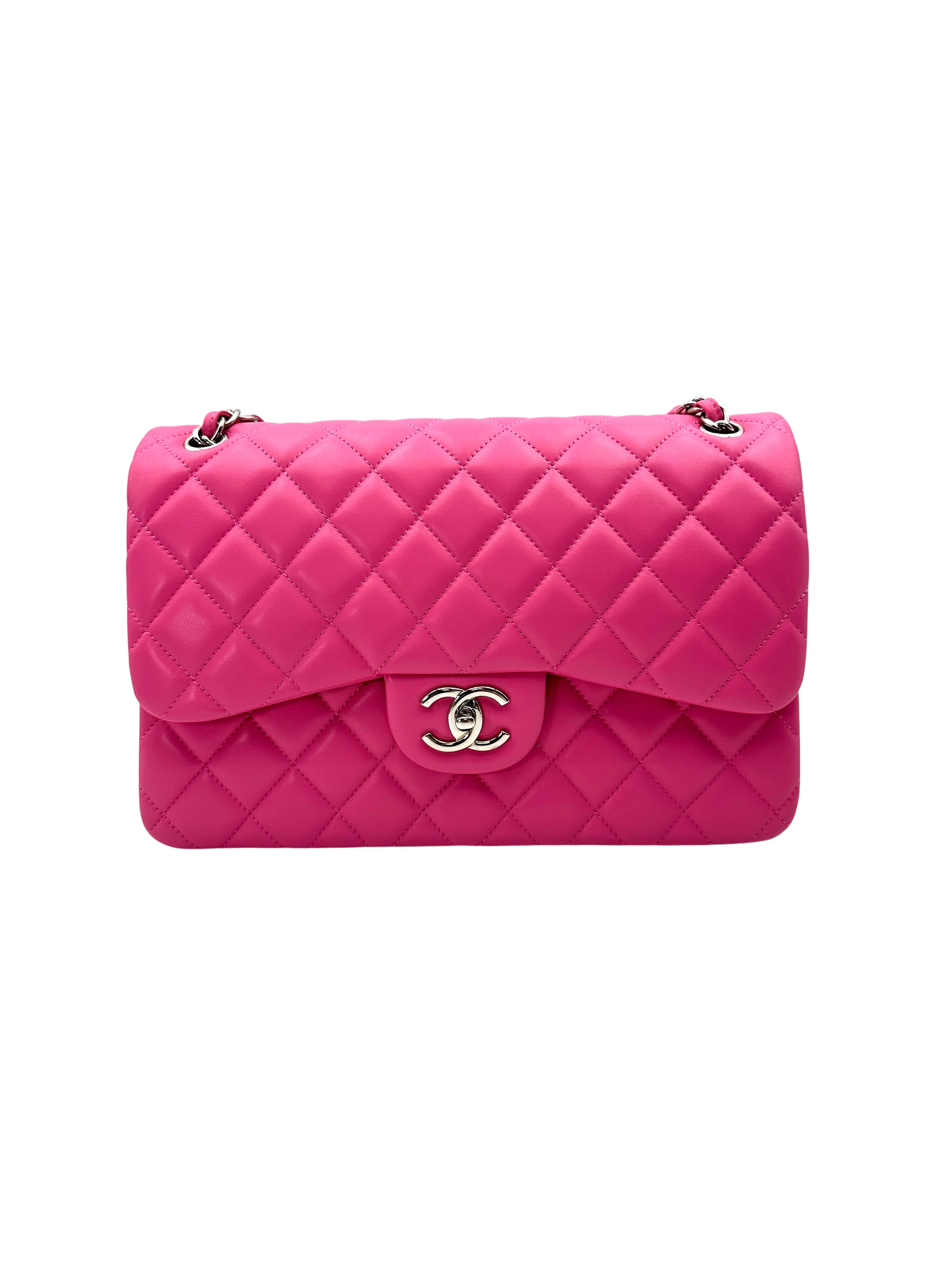 Chanel Classic Flap Pink Quilted Lambskin Shoulder Bag With Silver Buckle(14***73) CC1984