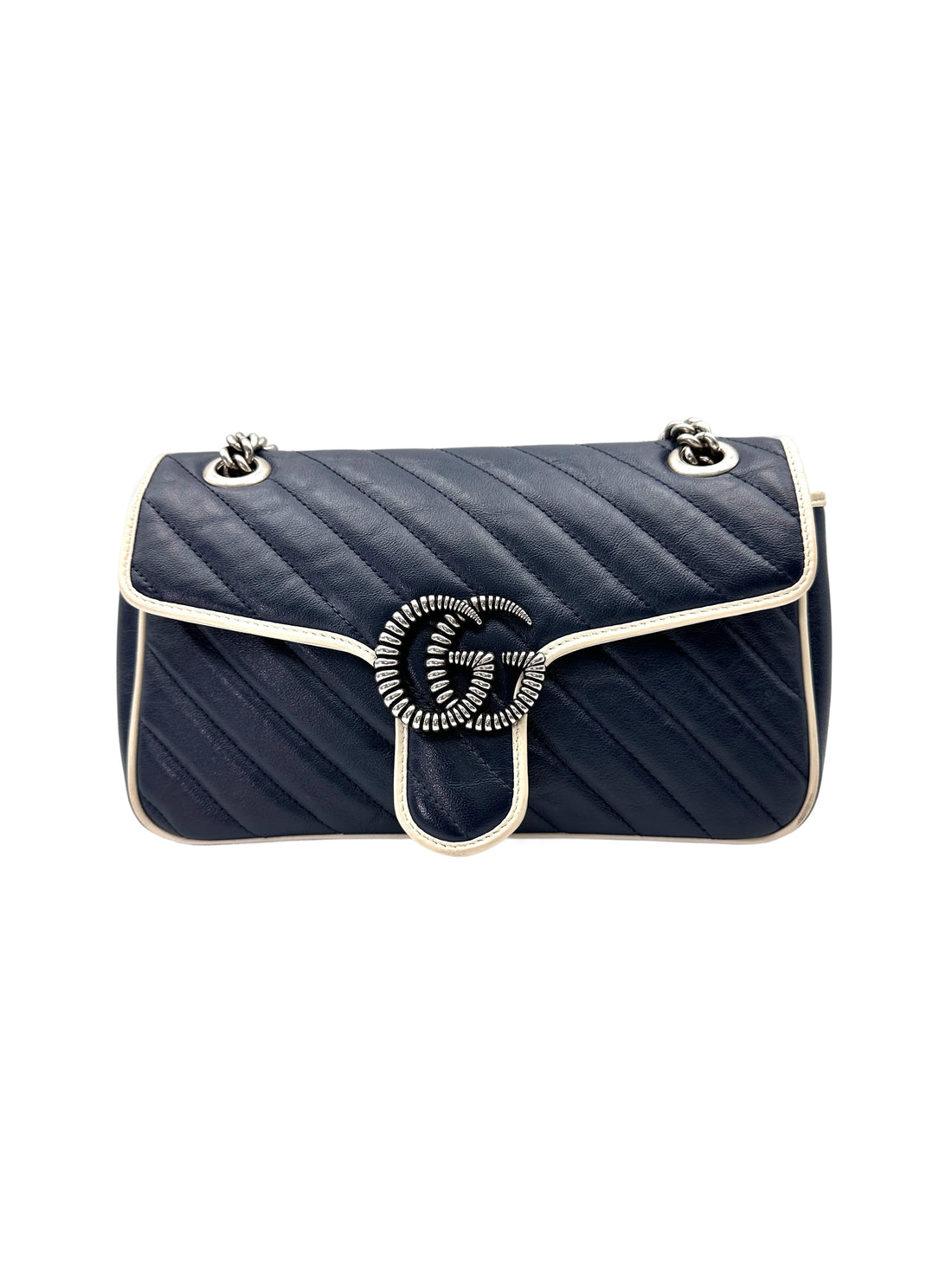 Gucci GG Marmont Blue/White Matelasse Leather Shoulder Bag GG1024