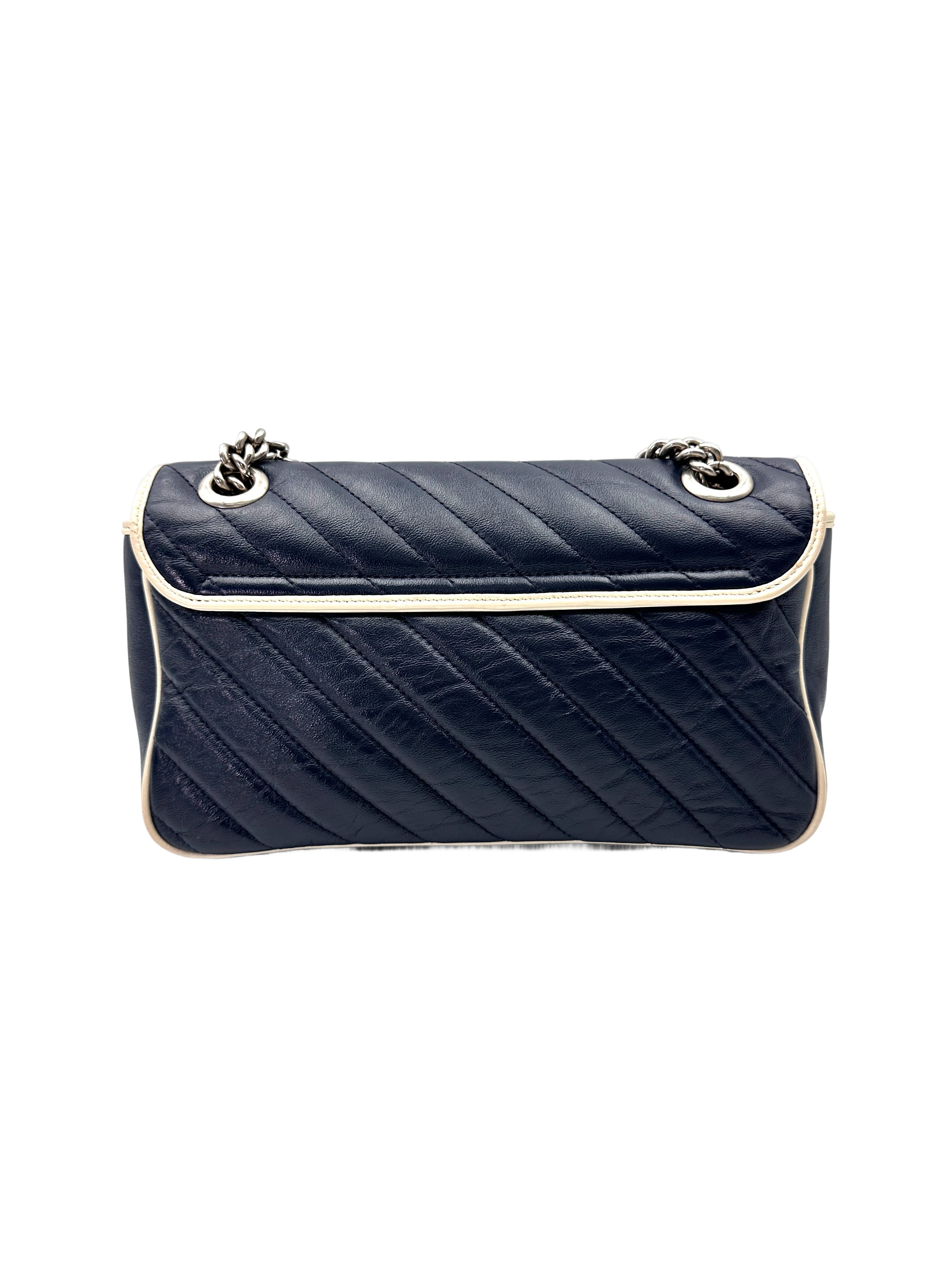 Gucci GG Marmont Blue/White Matelasse Leather Shoulder Bag GG1024