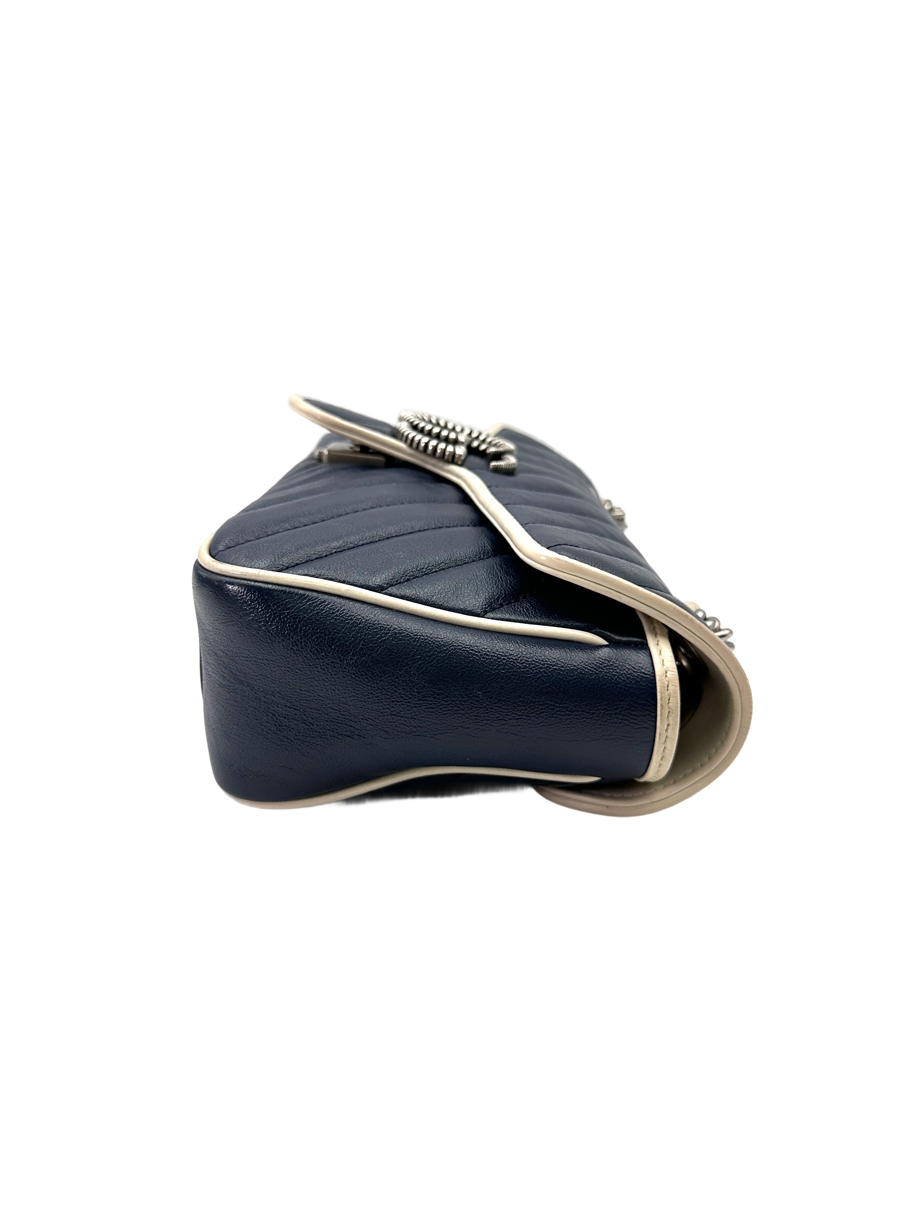 Gucci GG Marmont Blue/White Matelasse Leather Shoulder Bag GG1024