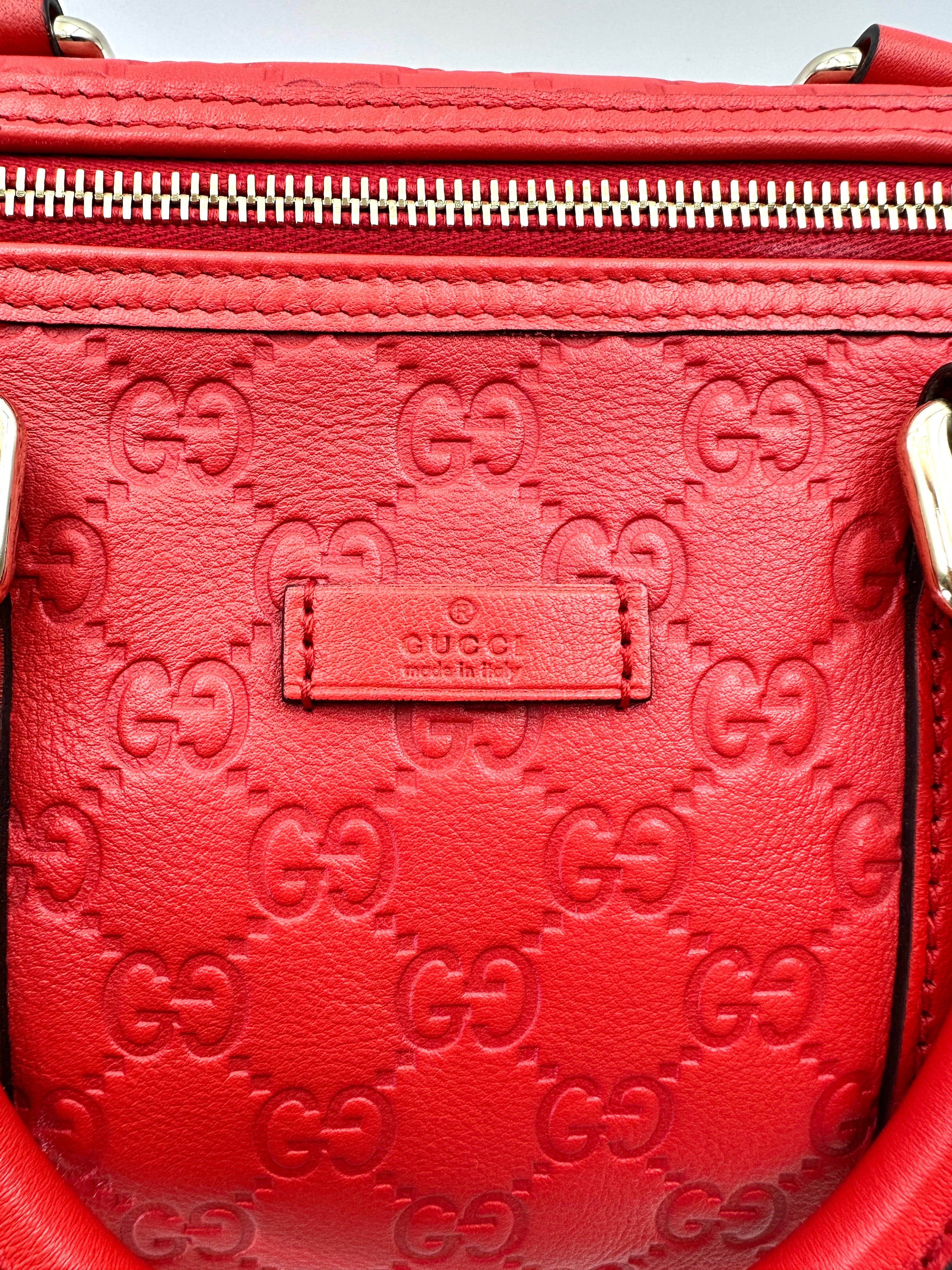 Gucci Red Guccissima Leather Boston Bag GG1026