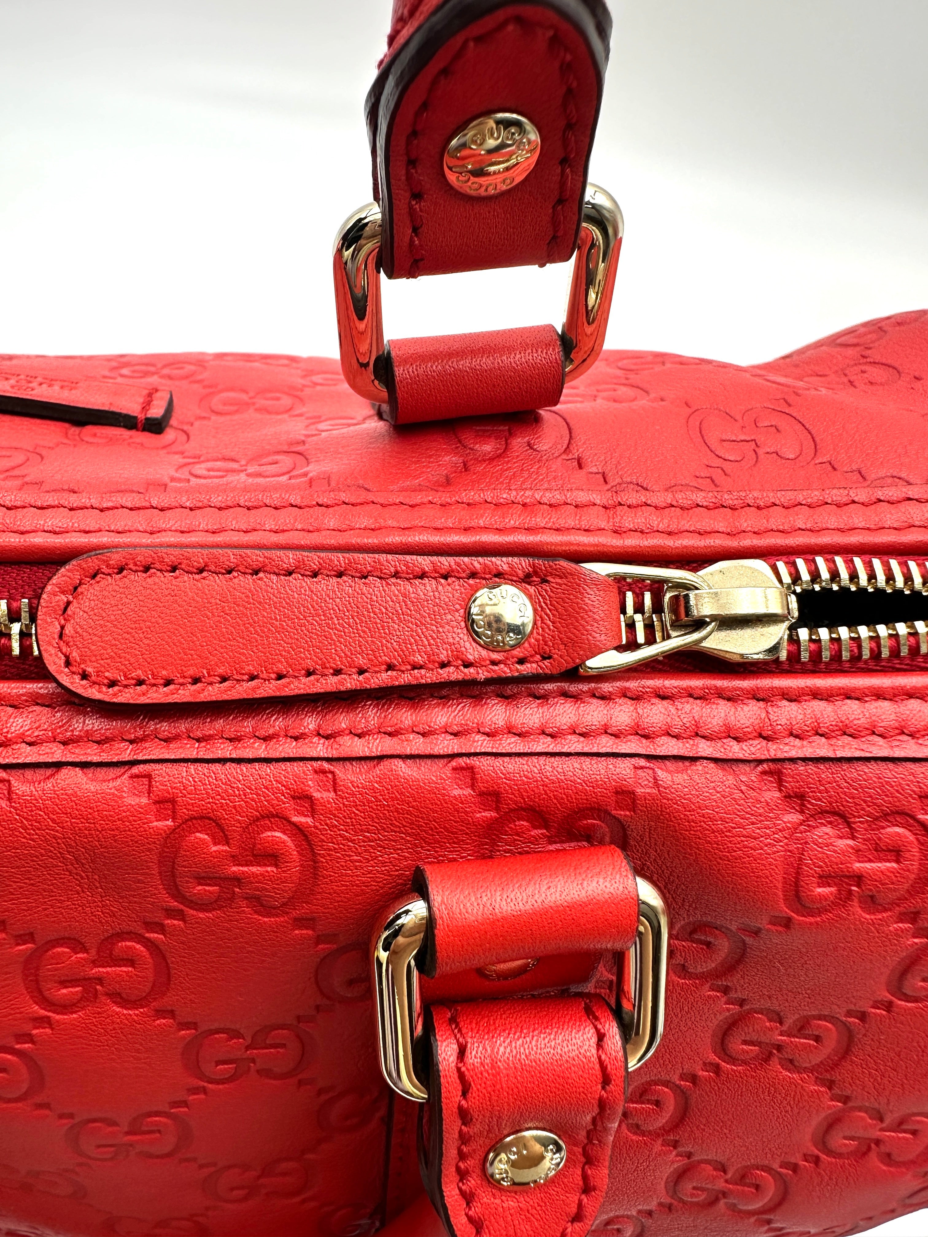 Gucci Red Guccissima Leather Boston Bag GG1026
