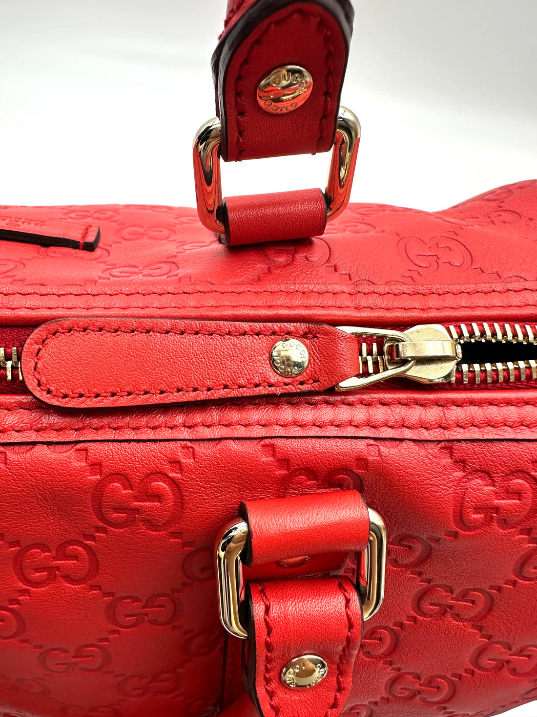 Gucci Red Guccissima Leather Boston Bag GG1026