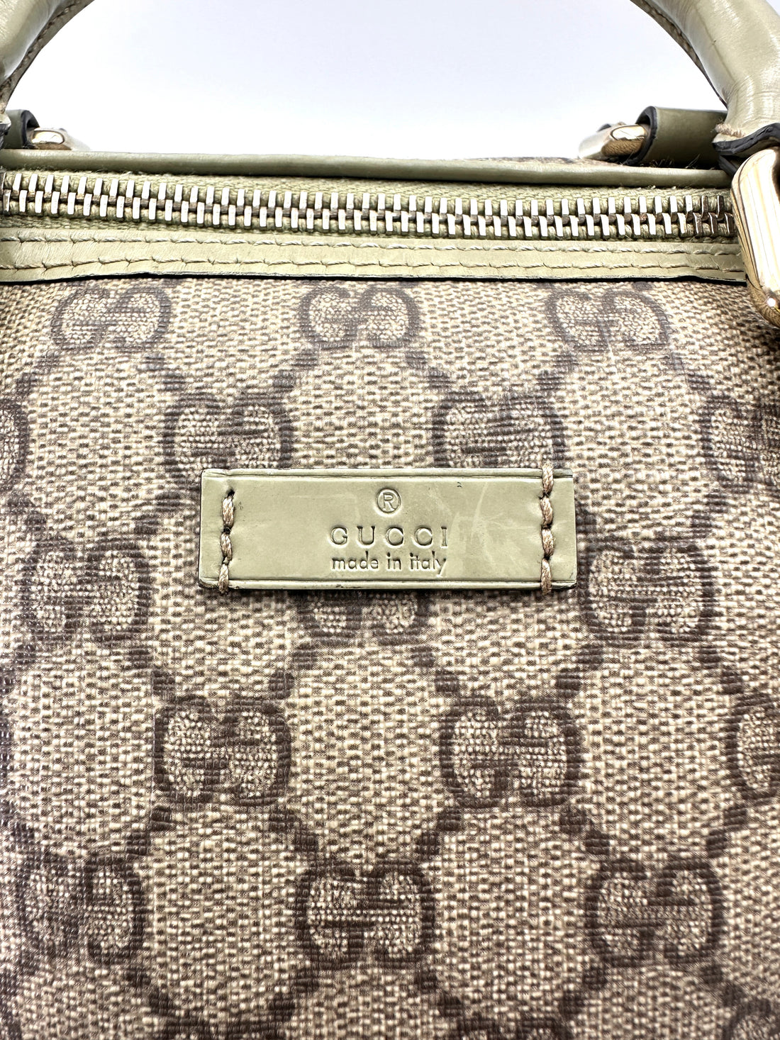 Gucci GG Canvas Boston Bag With Green Stripe GG1032