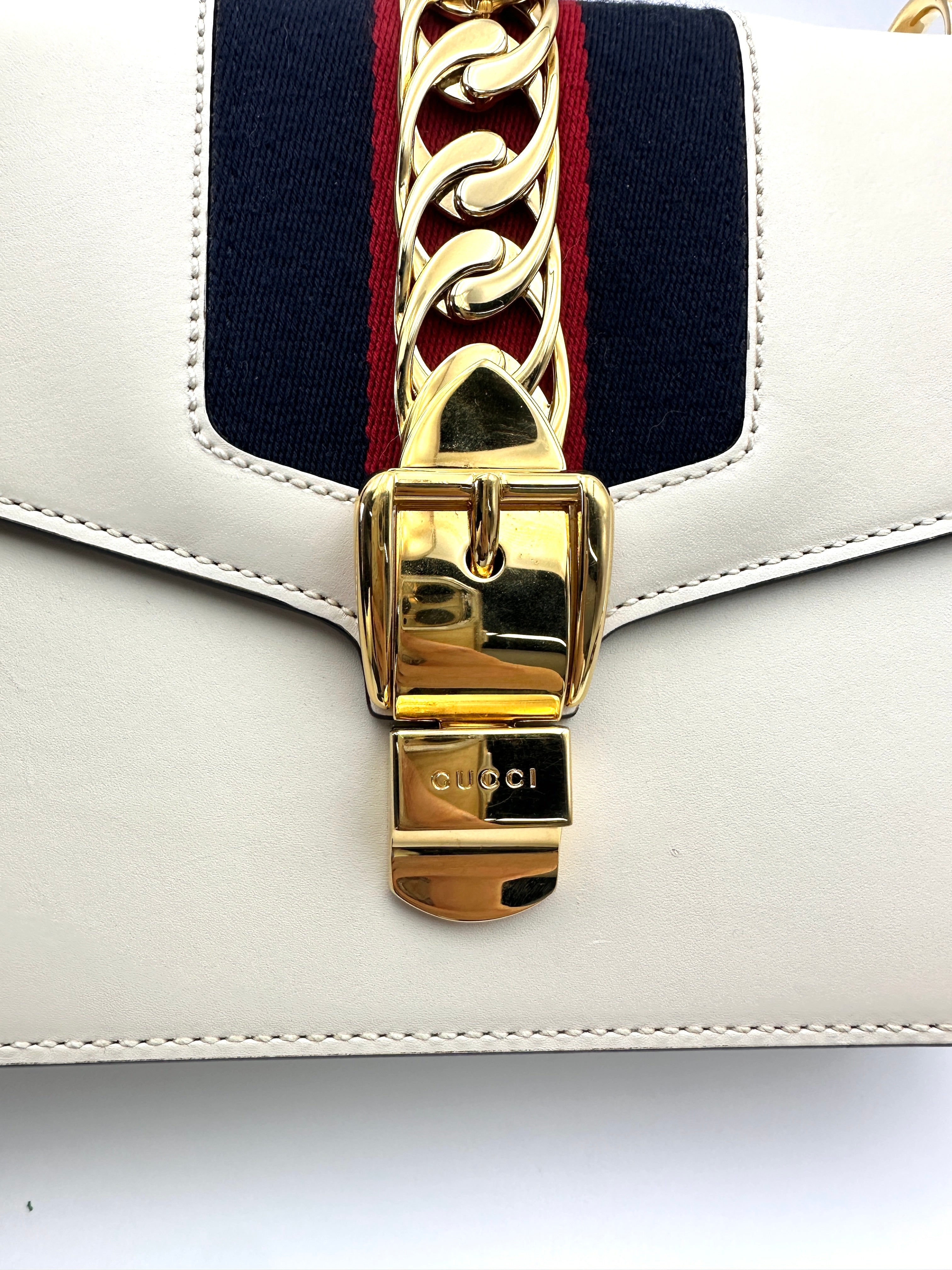 Gucci Sylvie White Leather Shoulder Bag GG1035