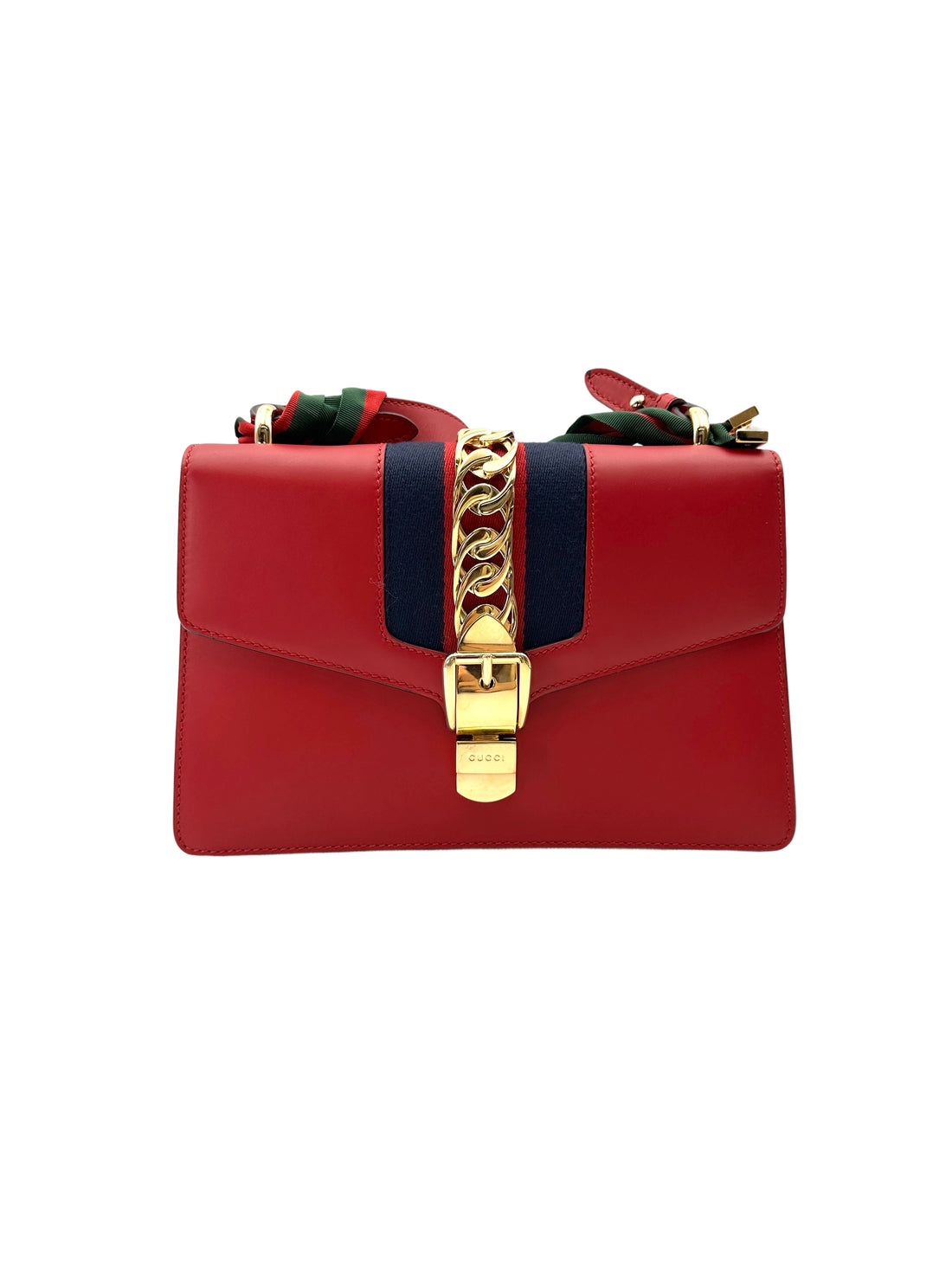 Gucci Sylvie Red Leather Medium Size Shoulder Bag GG1038