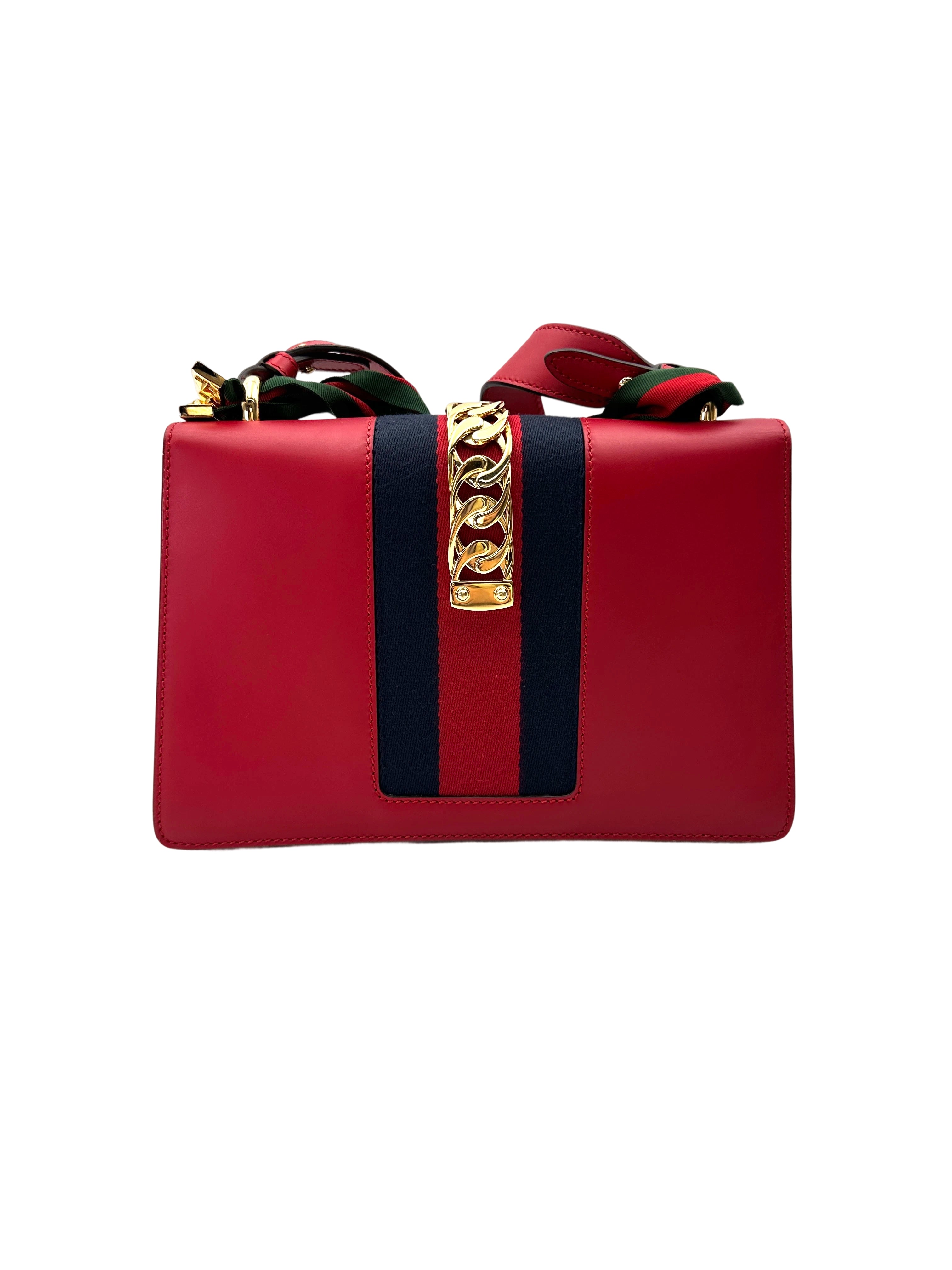 Gucci Sylvie Red Leather Medium Size Shoulder Bag GG1038