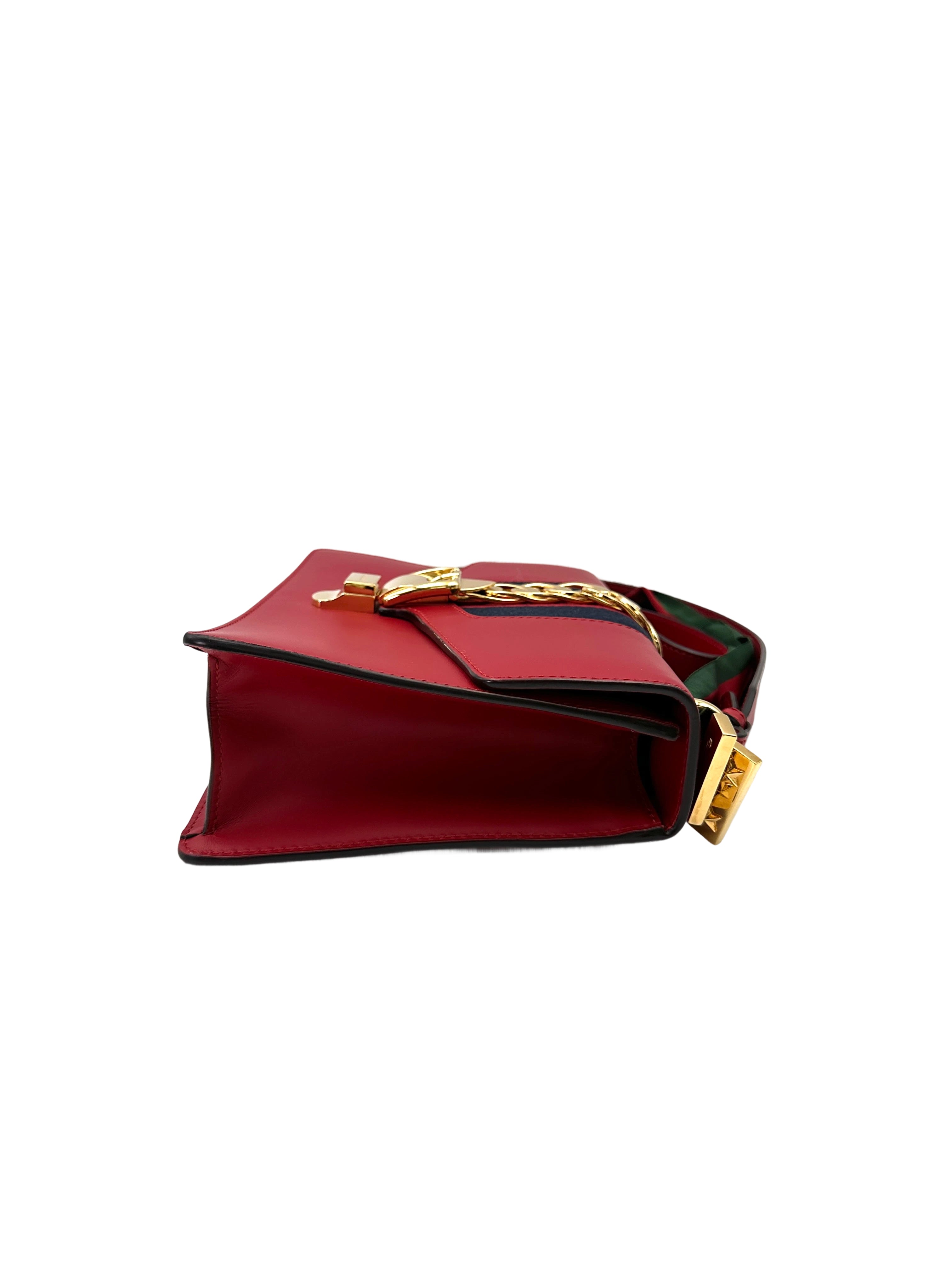 Gucci Sylvie Red Leather Medium Size Shoulder Bag GG1038