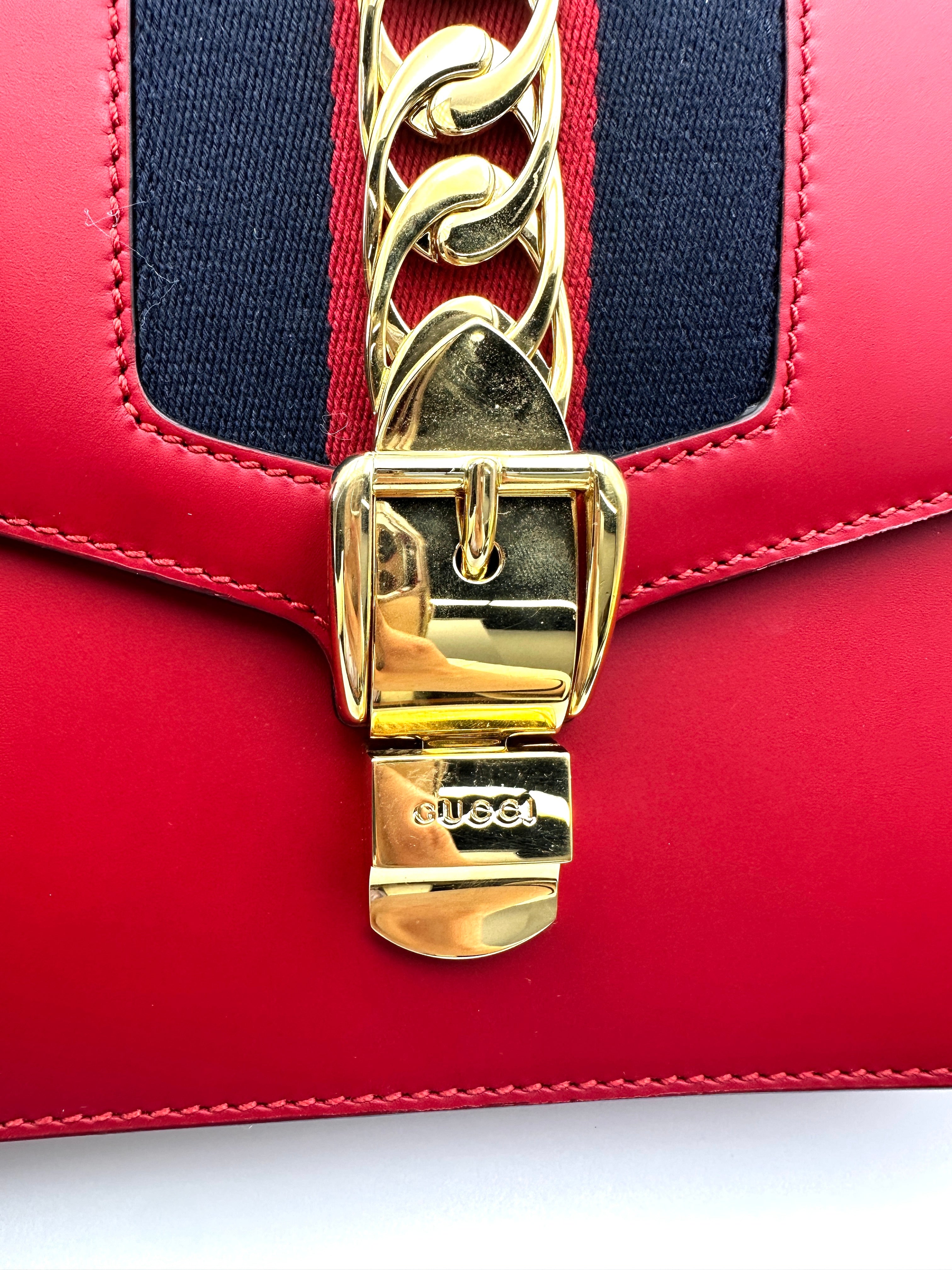 Gucci Sylvie Red Leather Medium Size Shoulder Bag GG1038