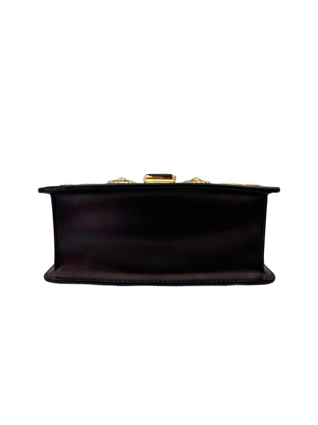 Gucci Sylvie Black Leather Small Size Shoulder Bag With Gold Butterfly & Lion Head Hardware GG1041