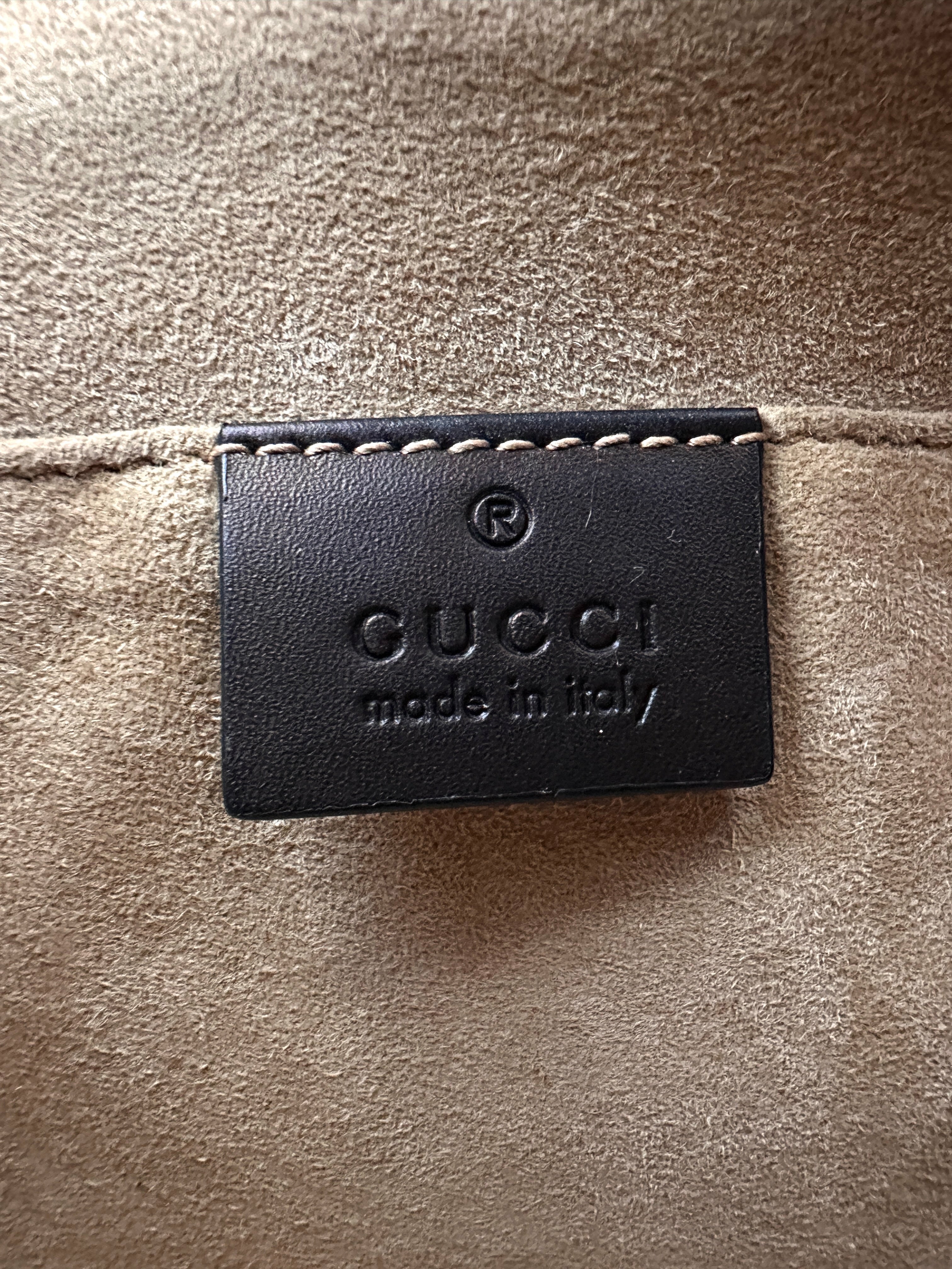 Gucci Sylvie Black Leather Small Size Shoulder Bag With Gold Butterfly & Lion Head Hardware GG1041
