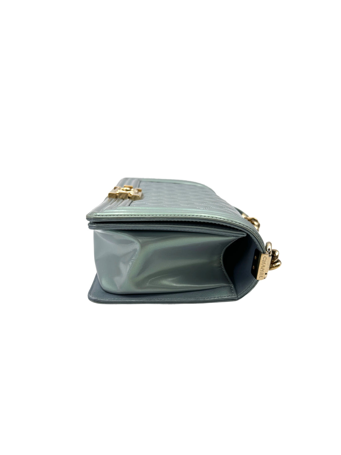 Chanel LeBoy Blue Quilted Patent Leather Medium Size Flap Bag With Gold Buckle(22***11) CC1986