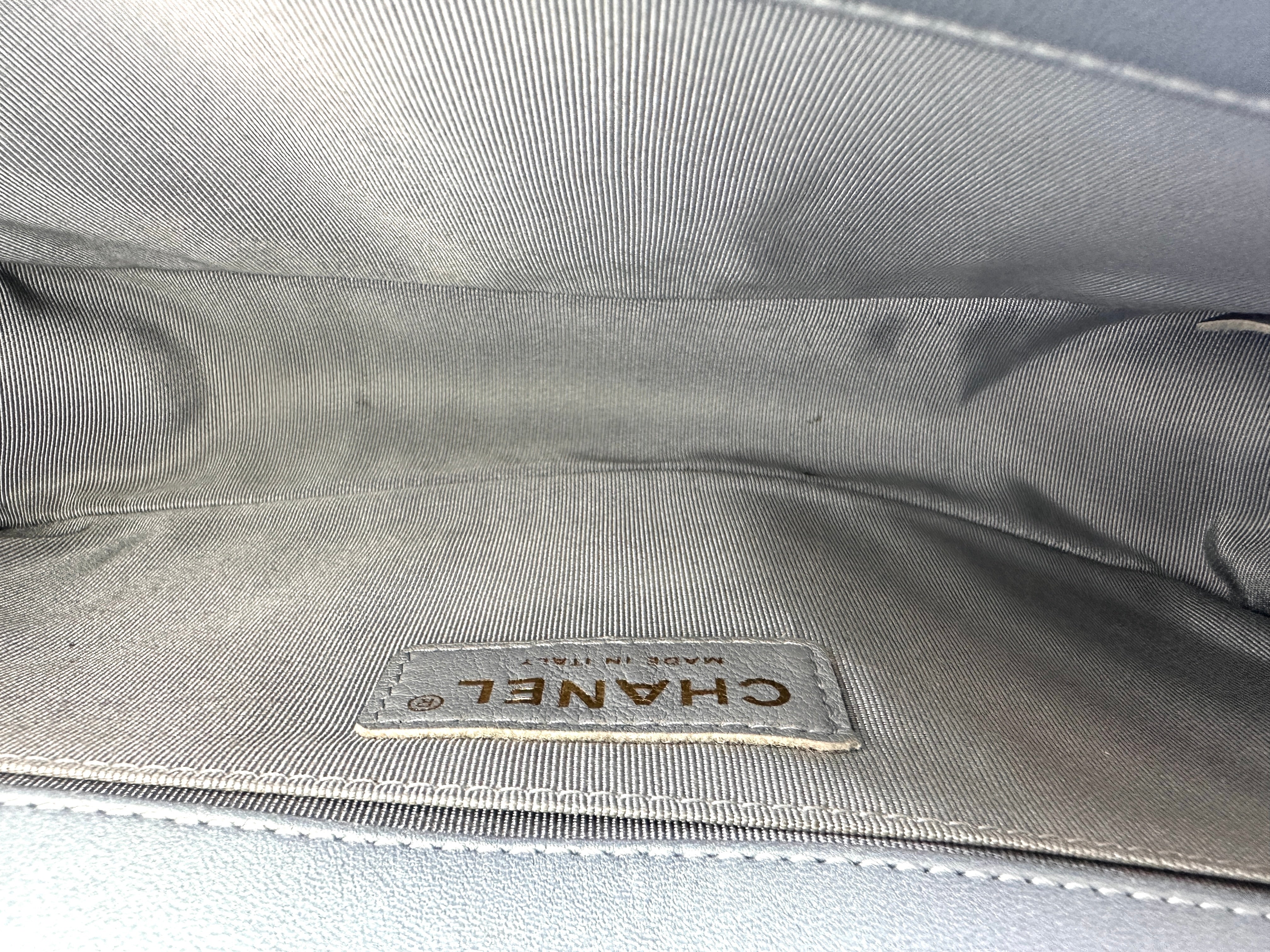 Chanel LeBoy Blue Quilted Patent Leather Medium Size Flap Bag With Gold Buckle(22***11) CC1986