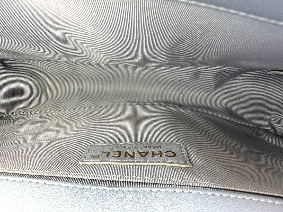 Chanel LeBoy Blue Quilted Patent Leather Medium Size Flap Bag With Gold Buckle(22***11) CC1986