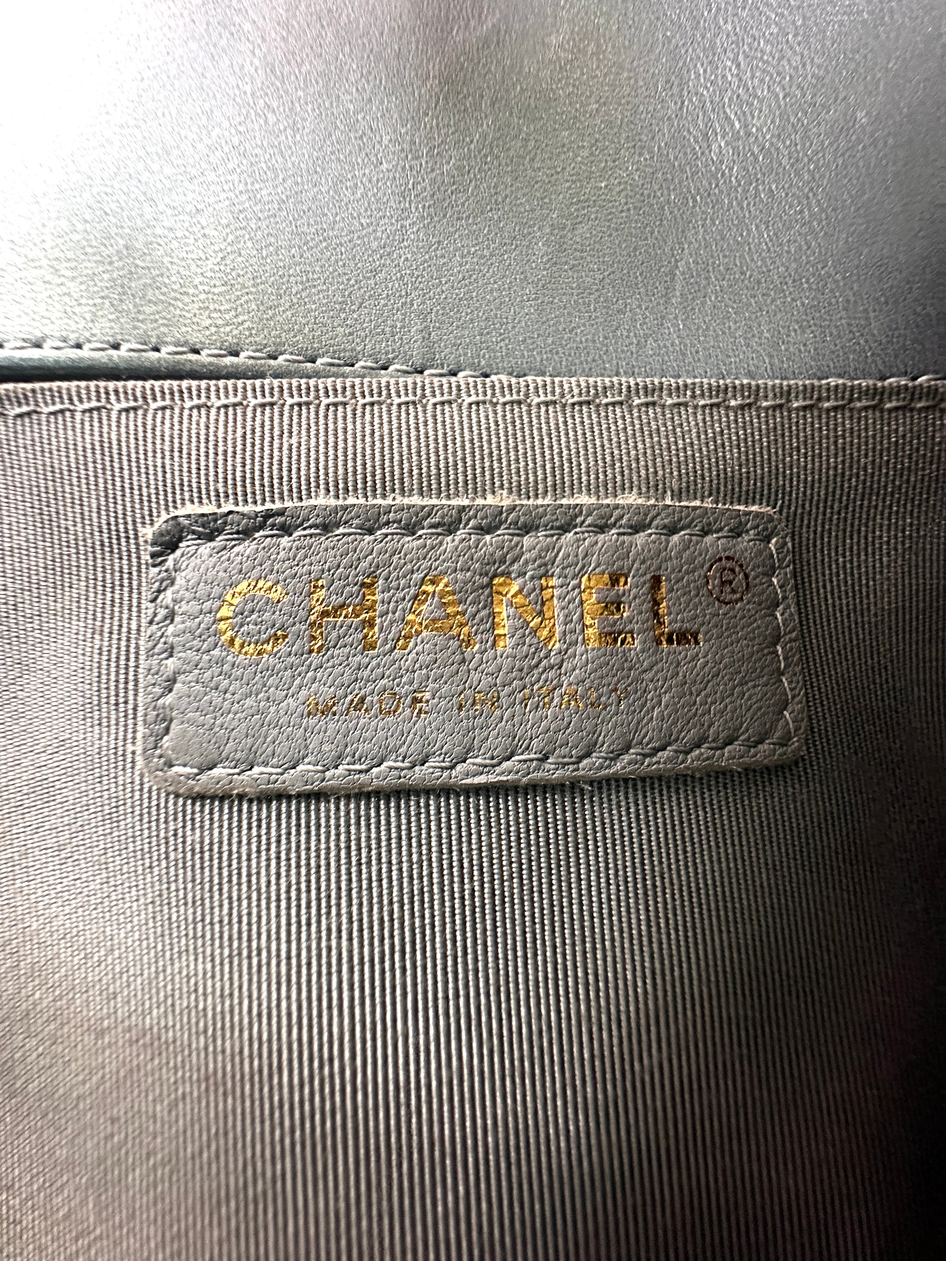 Chanel LeBoy Blue Quilted Patent Leather Medium Size Flap Bag With Gold Buckle(22***11) CC1986