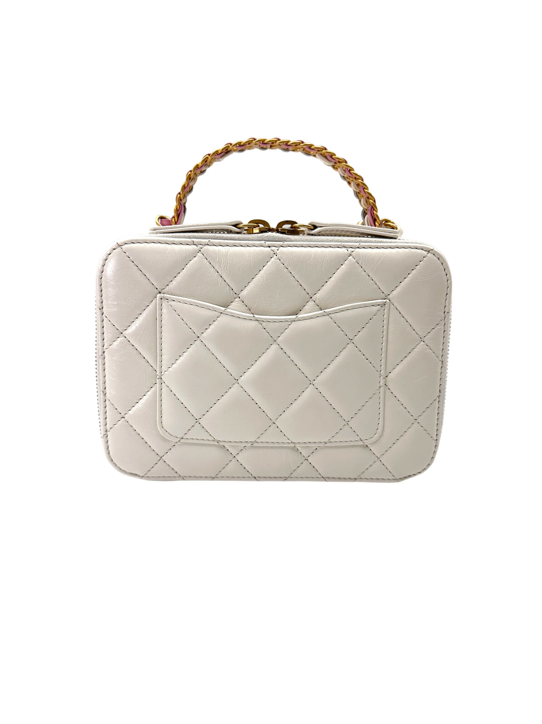Chanel 22S White Quilted Leather Vanity Case With Rainbow Chain(C9***84) IRIS218
