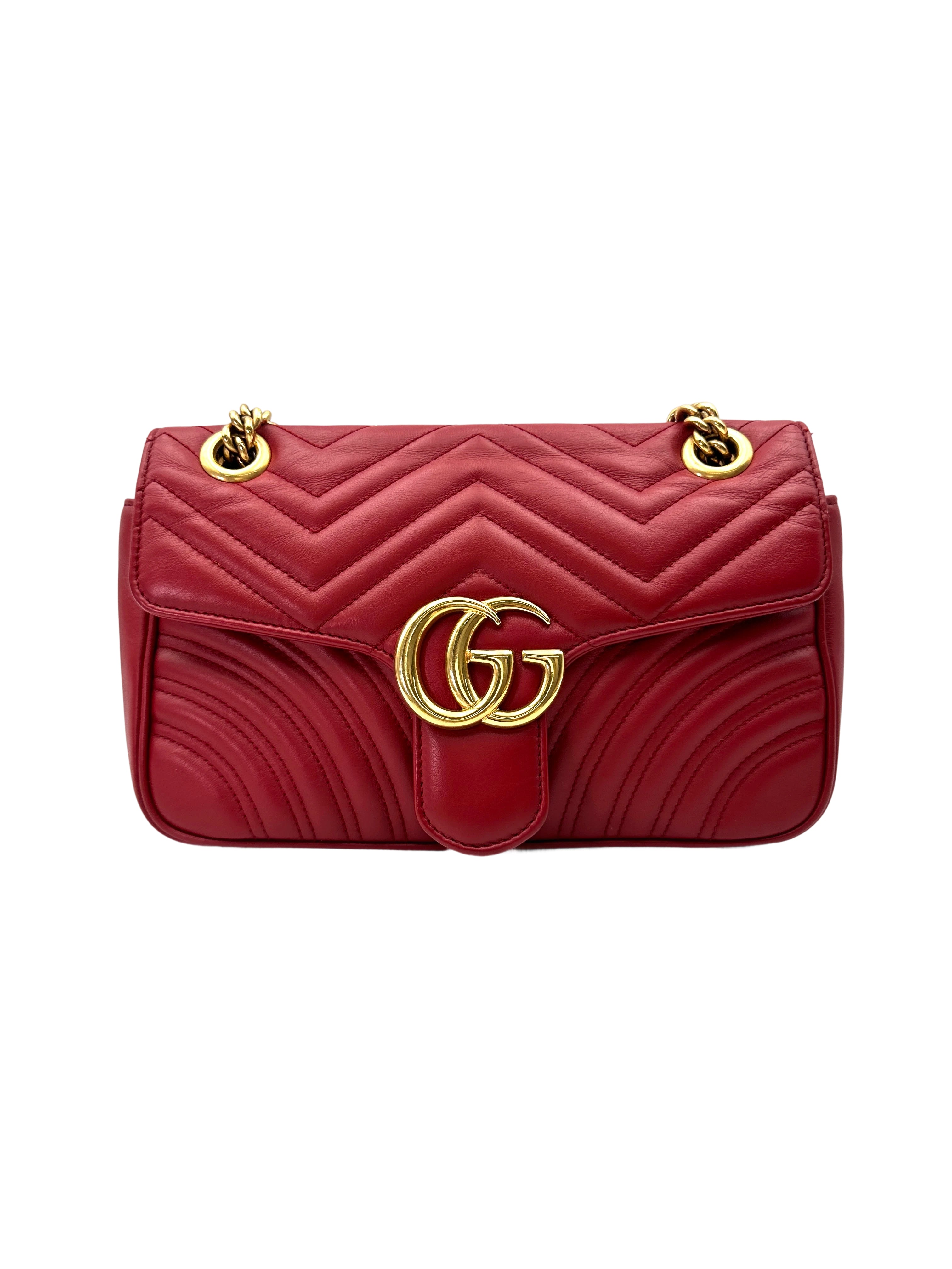 Gucci GG Marmont Red Matelasse Leather Medium Size Shoulder Bag GG1040