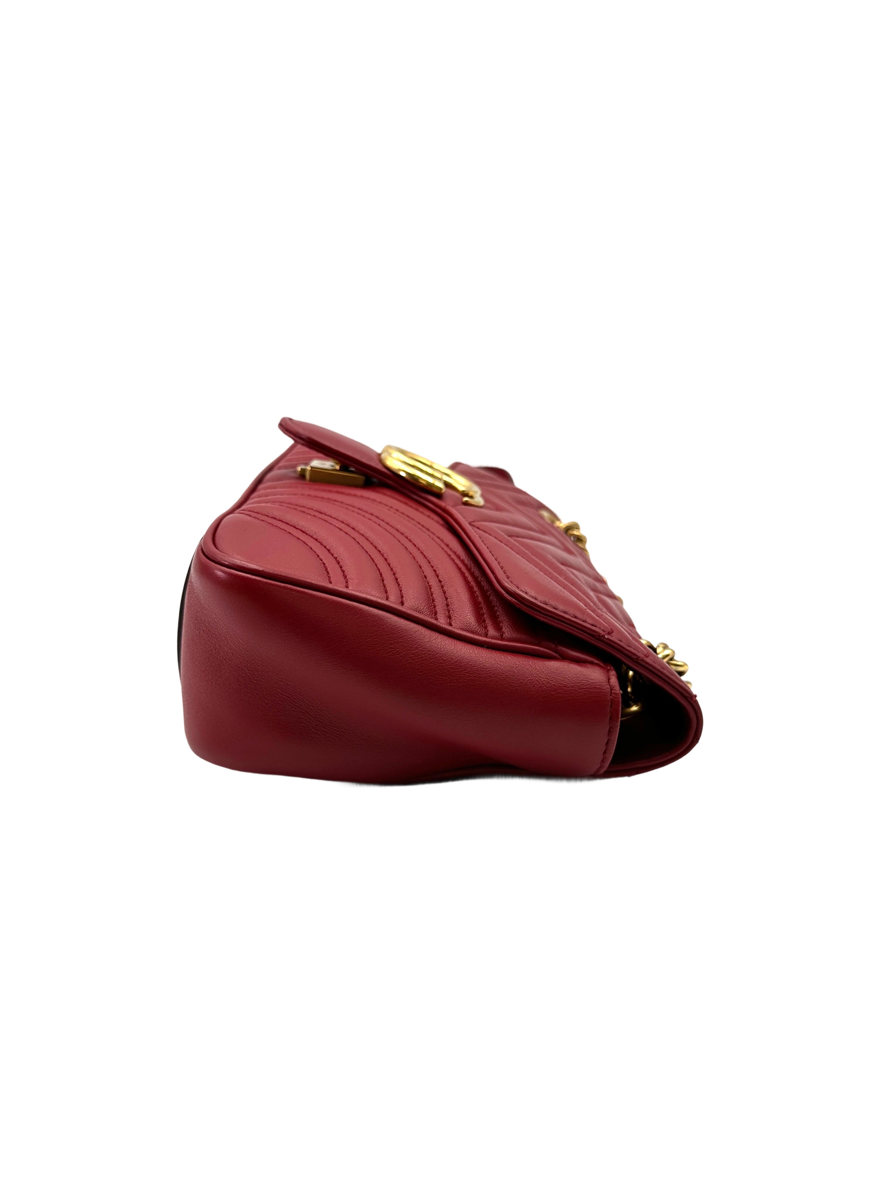 Gucci GG Marmont Red Matelasse Leather Medium Size Shoulder Bag GG1040