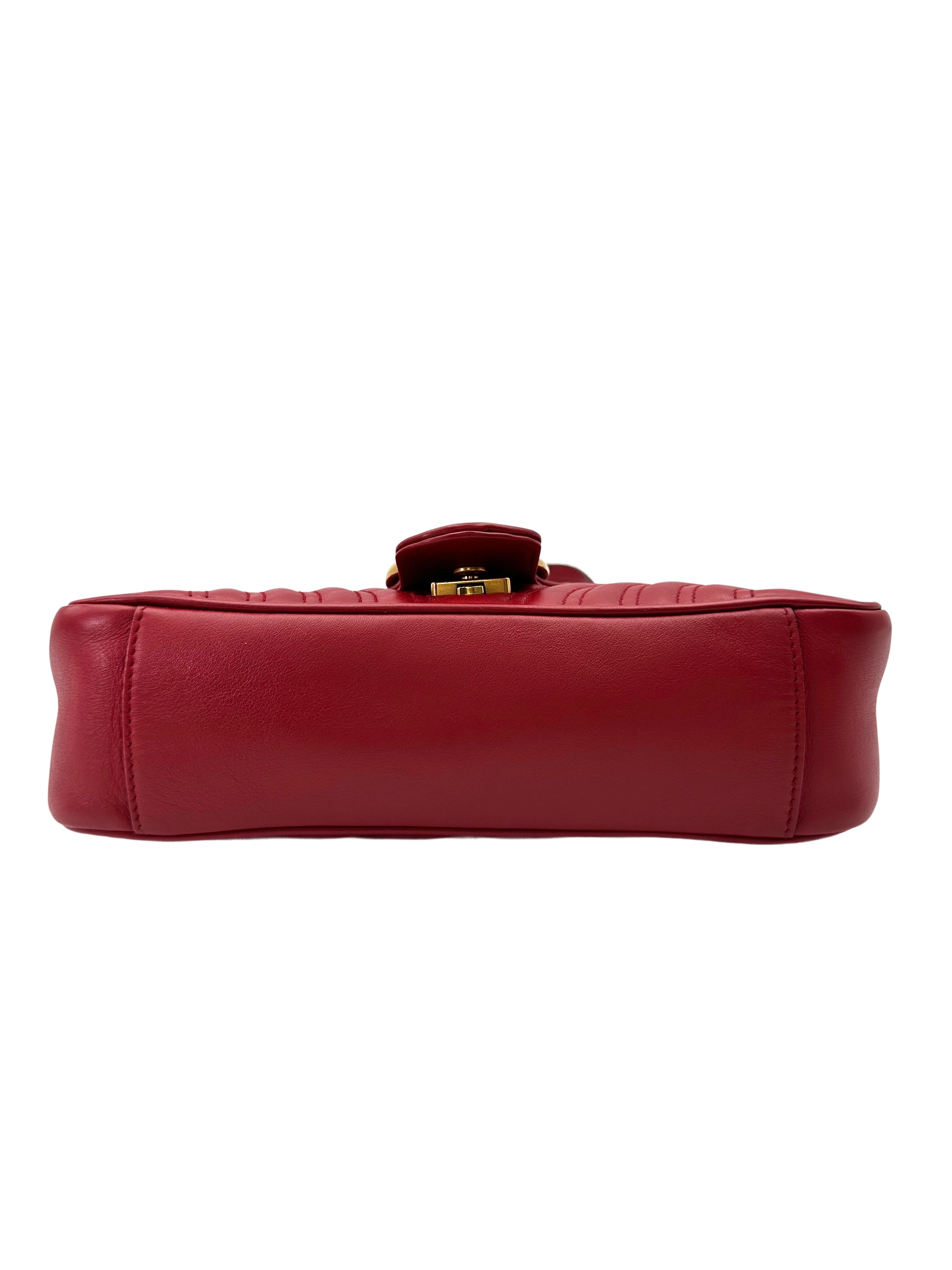 Gucci GG Marmont Red Matelasse Leather Medium Size Shoulder Bag GG1040