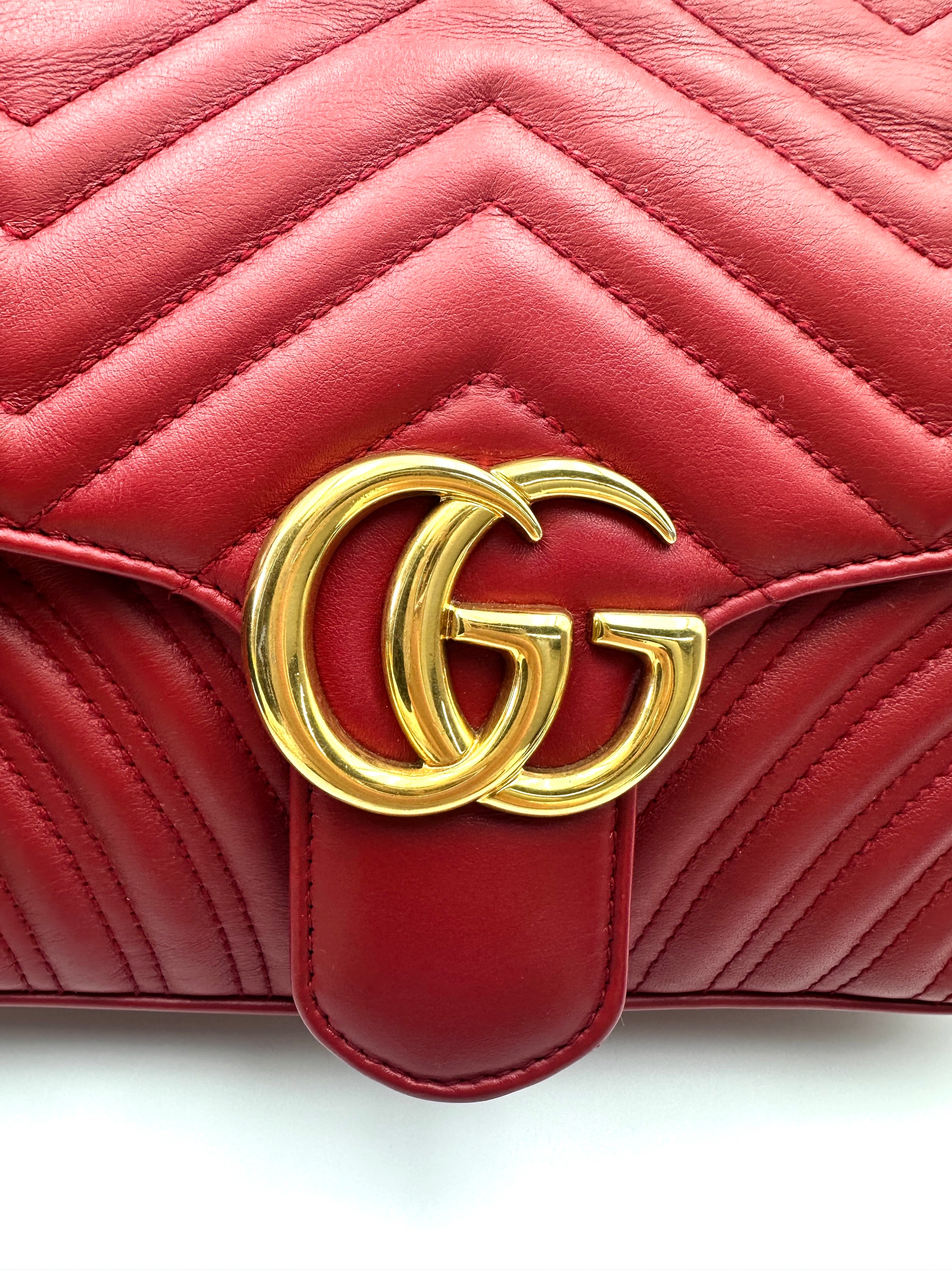 Gucci GG Marmont Red Matelasse Leather Medium Size Shoulder Bag GG1040