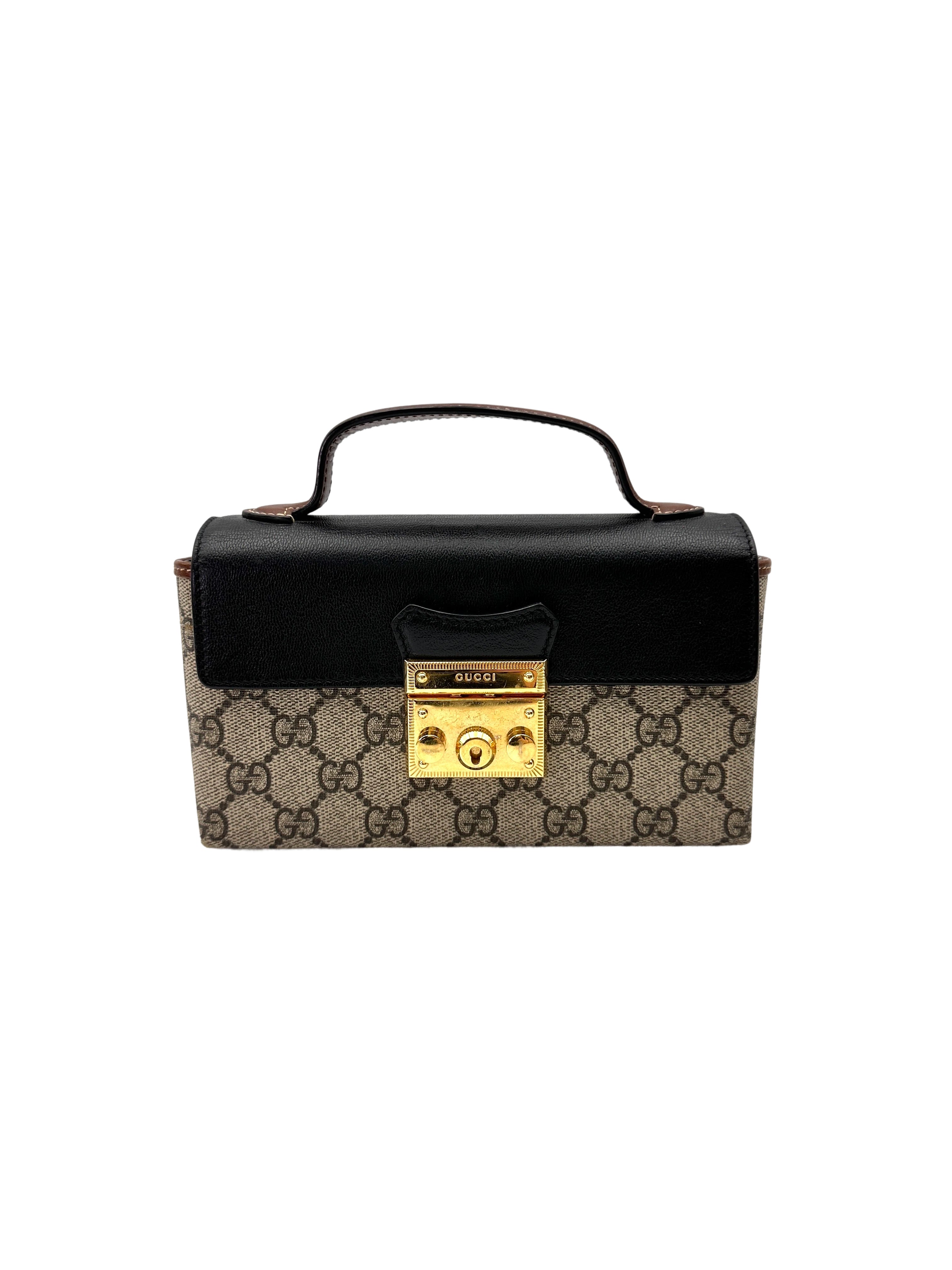 Gucci Padlock GG Canvas & Black Leather Top Handle Shoulder Bag GG1045