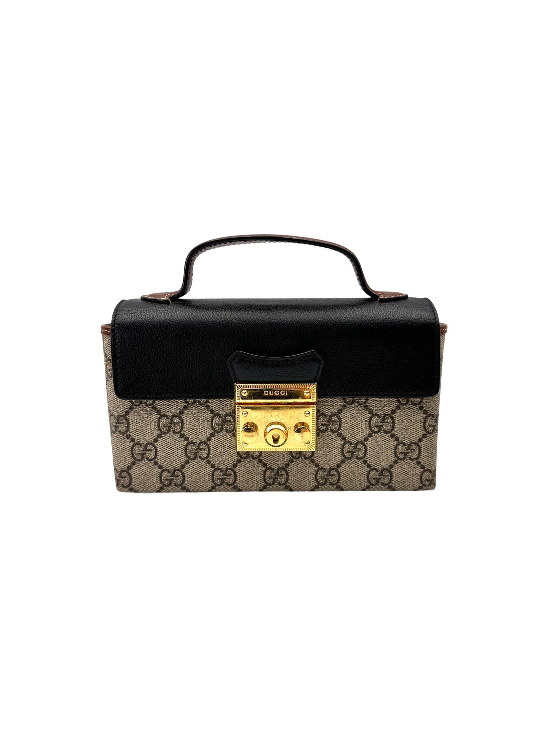 Gucci Padlock GG Canvas & Black Leather Top Handle Shoulder Bag GG1045
