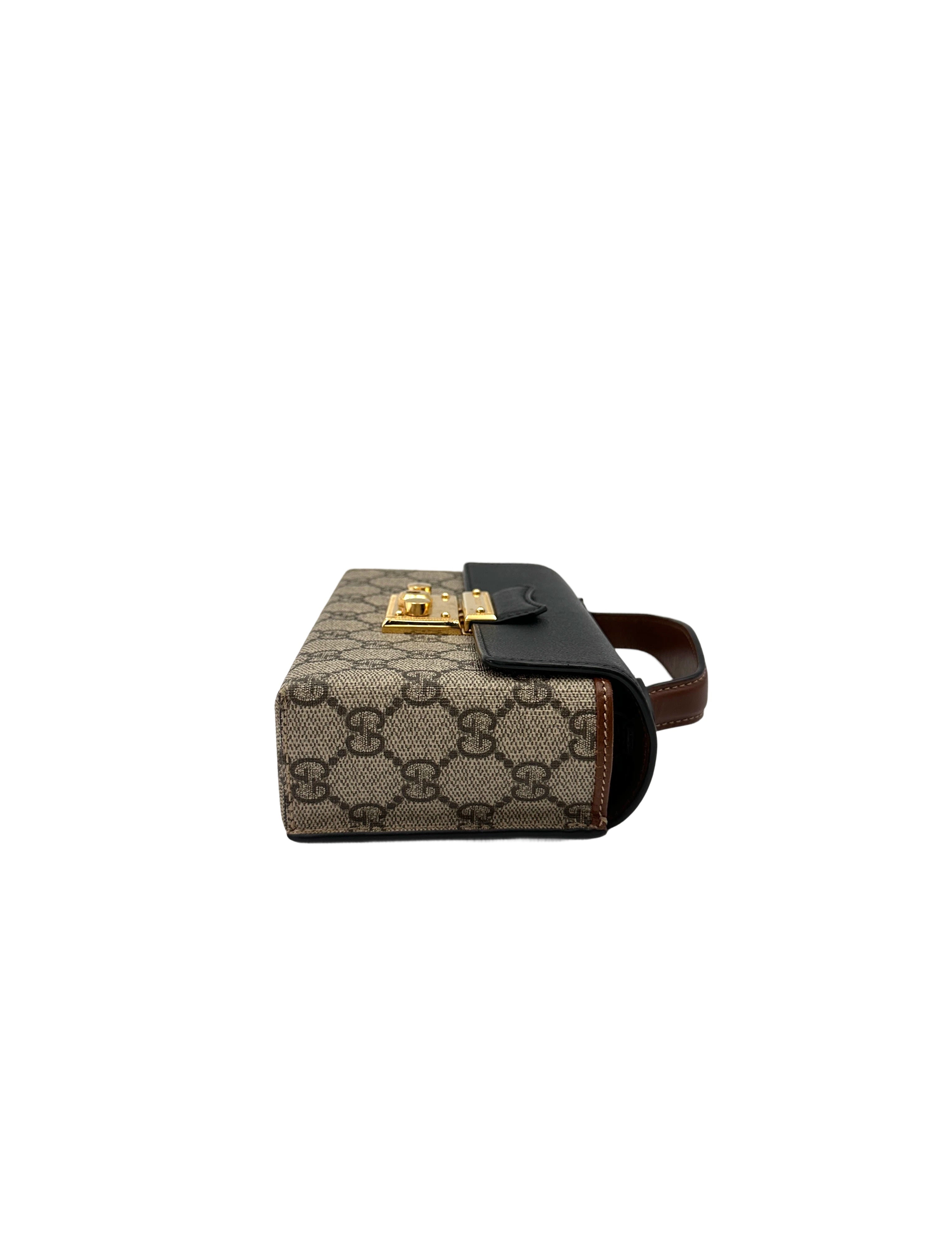 Gucci Padlock GG Canvas & Black Leather Top Handle Shoulder Bag GG1045