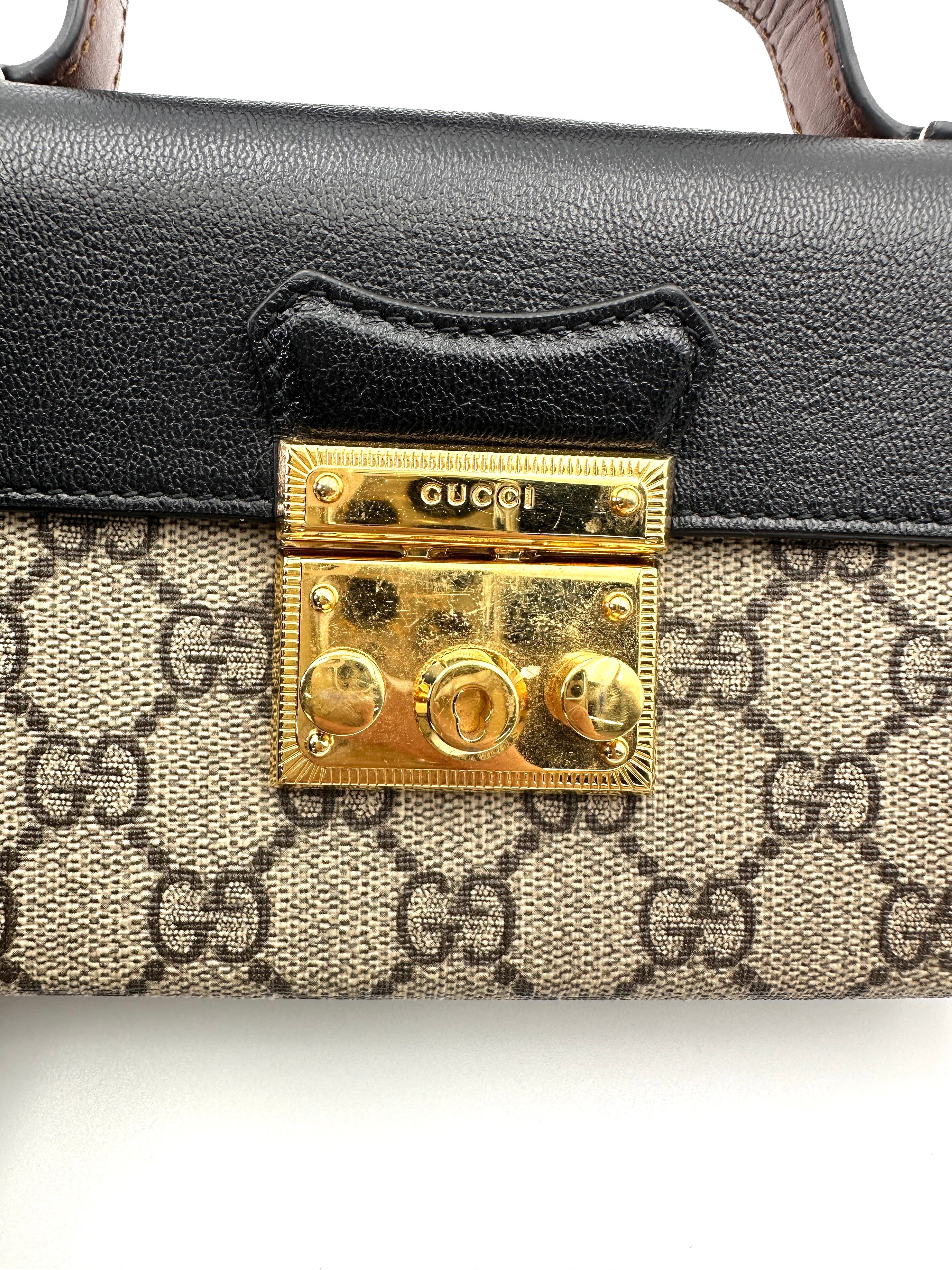 Gucci Padlock GG Canvas & Black Leather Top Handle Shoulder Bag GG1045