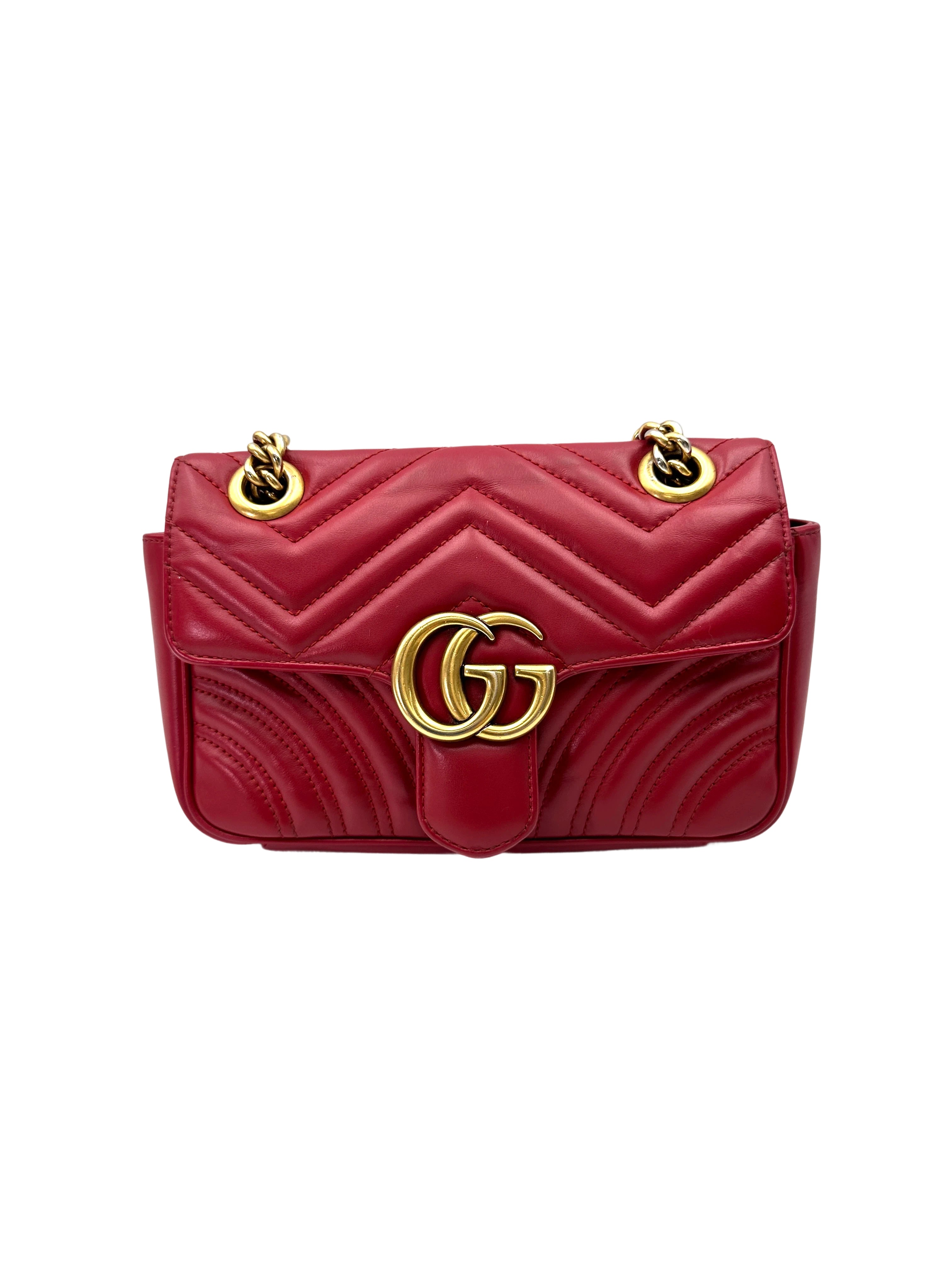 Gucci GG Marmont Red Matelasse Leather Shoulder Bag GG1044