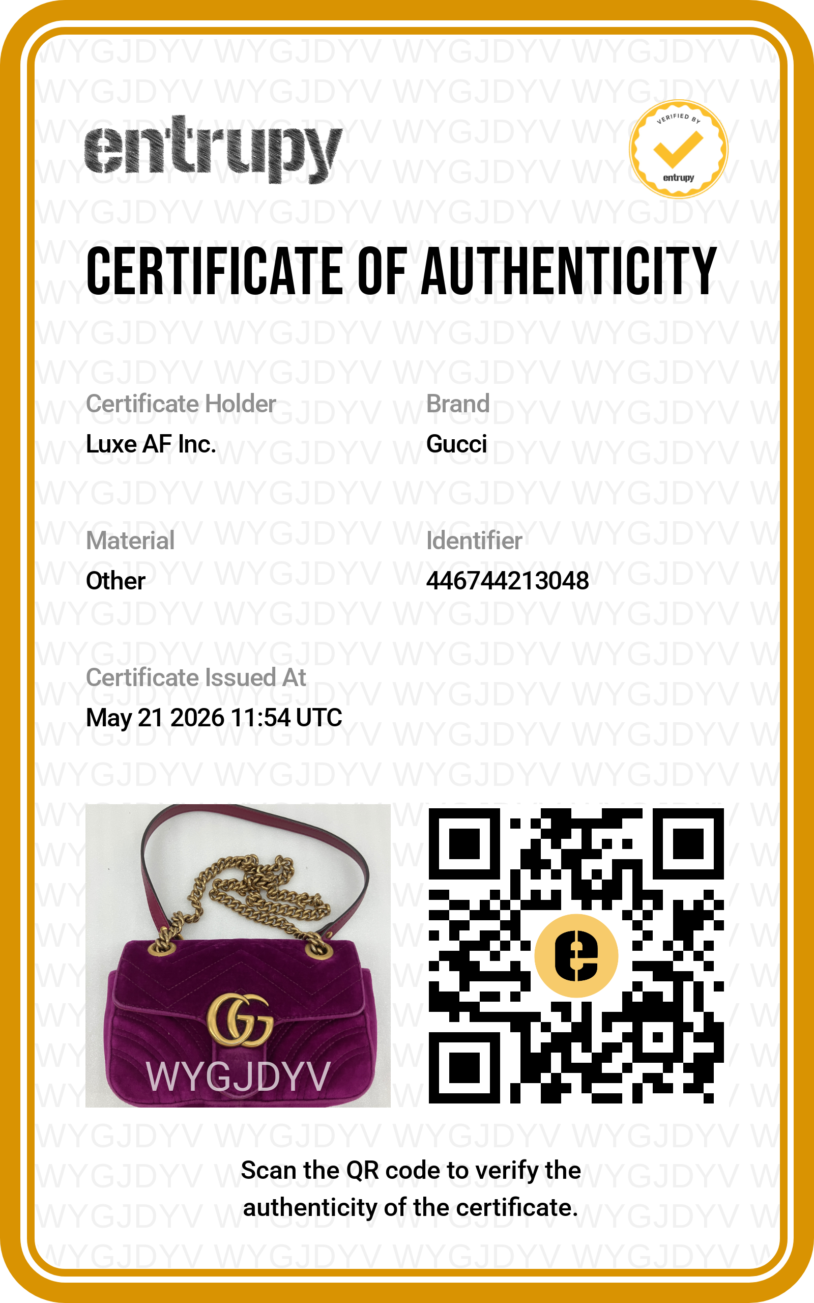 Gucci GG Marmont Purple Velvet Shoulder Bag GG1042