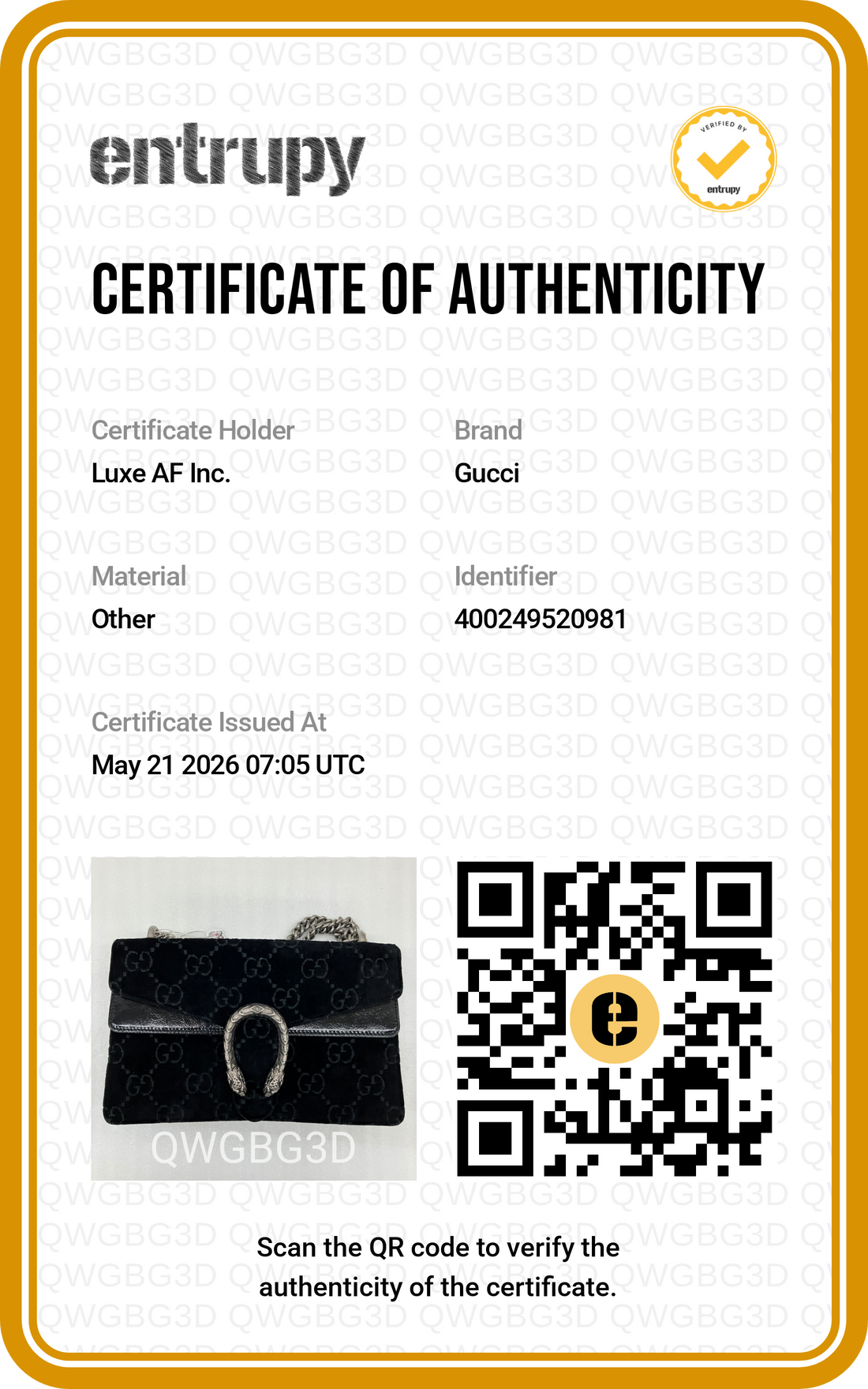 Gucci Dionysus Black Velvet Wallet On Chain GG1034