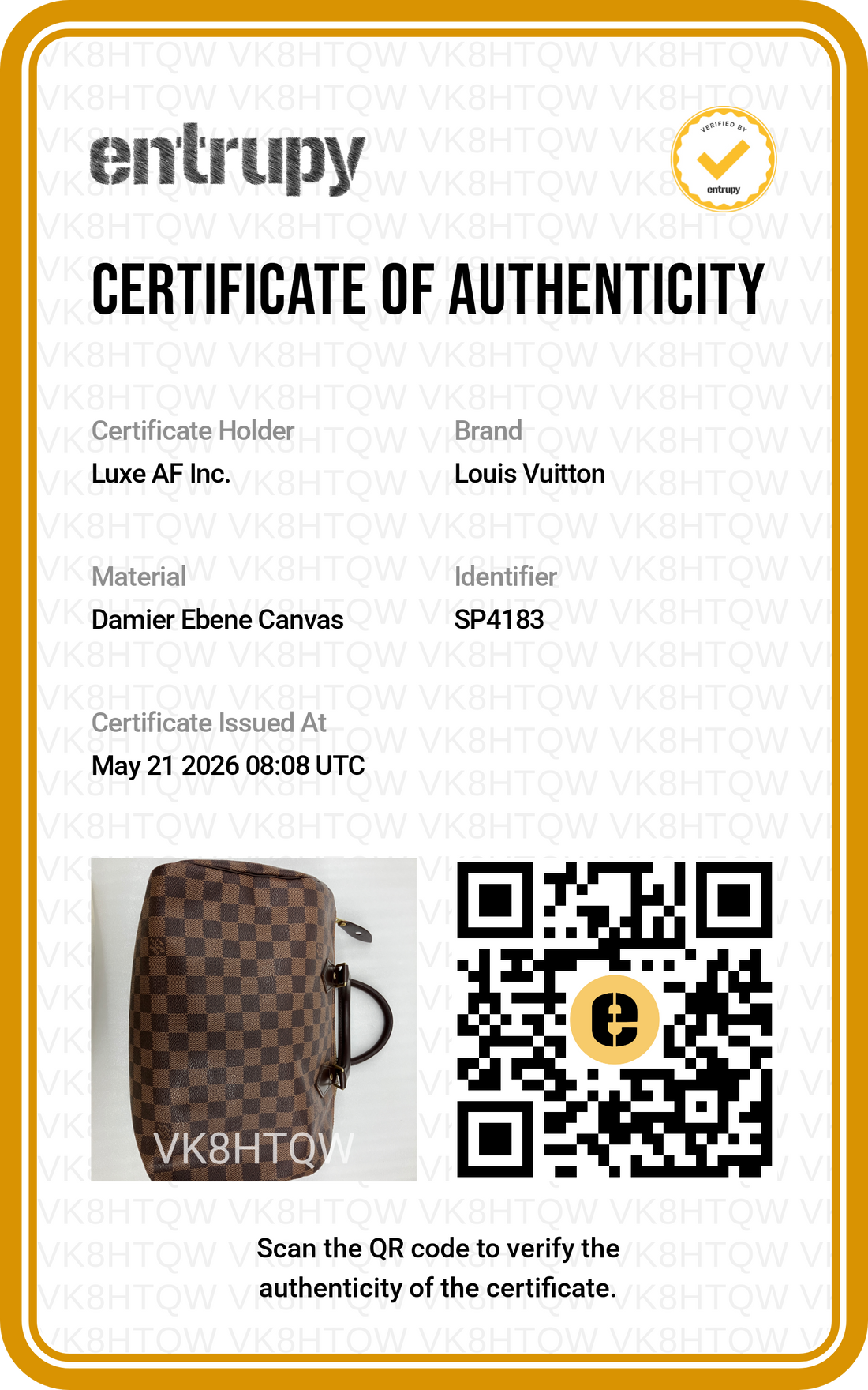 Louis Vuitton Speedy30 Damier Ebene Handle Bag LV2784