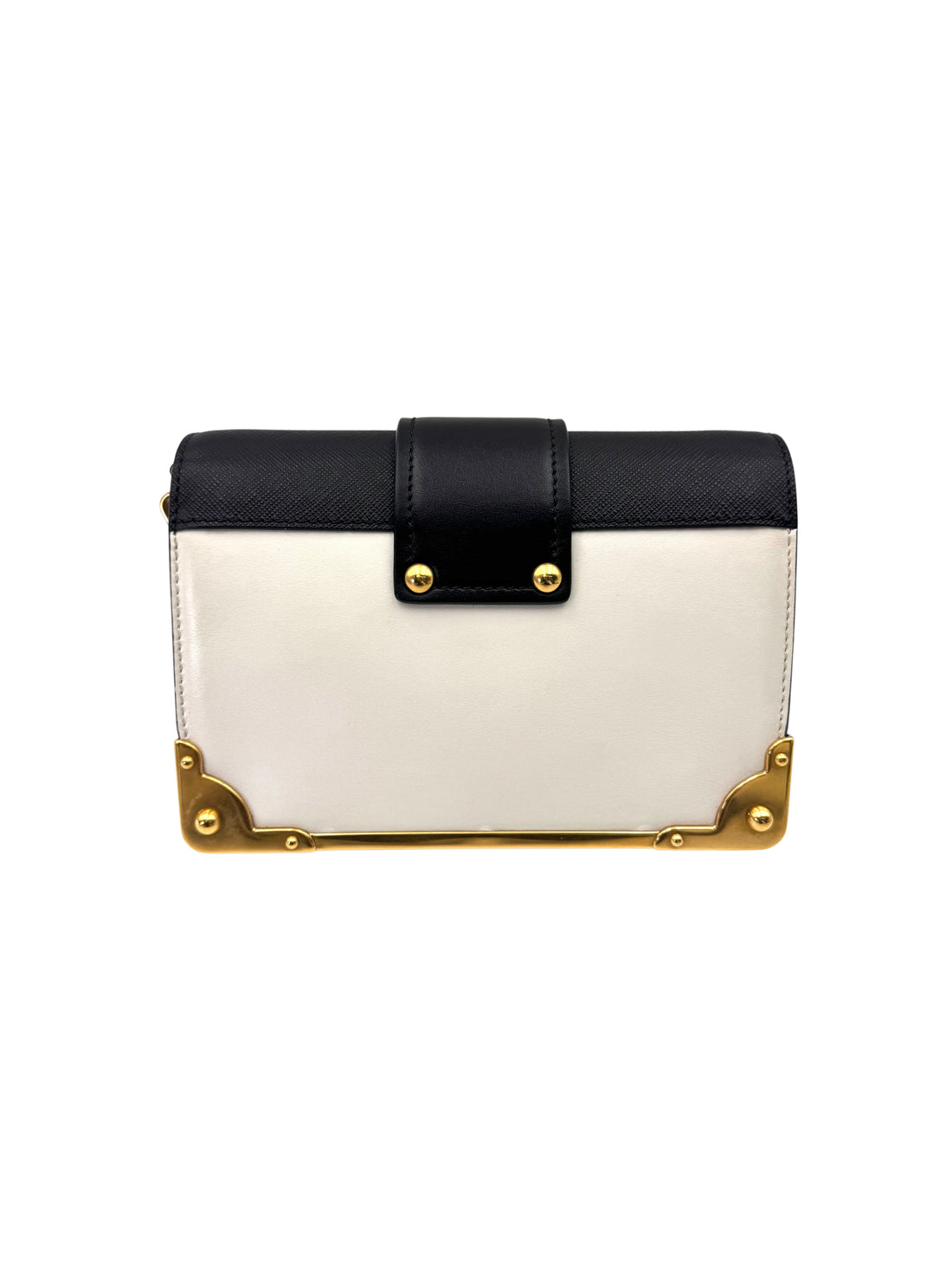 Prada Cahier Black/White Saffiano Leather Shoulder Bag With Gold Hardware PR355