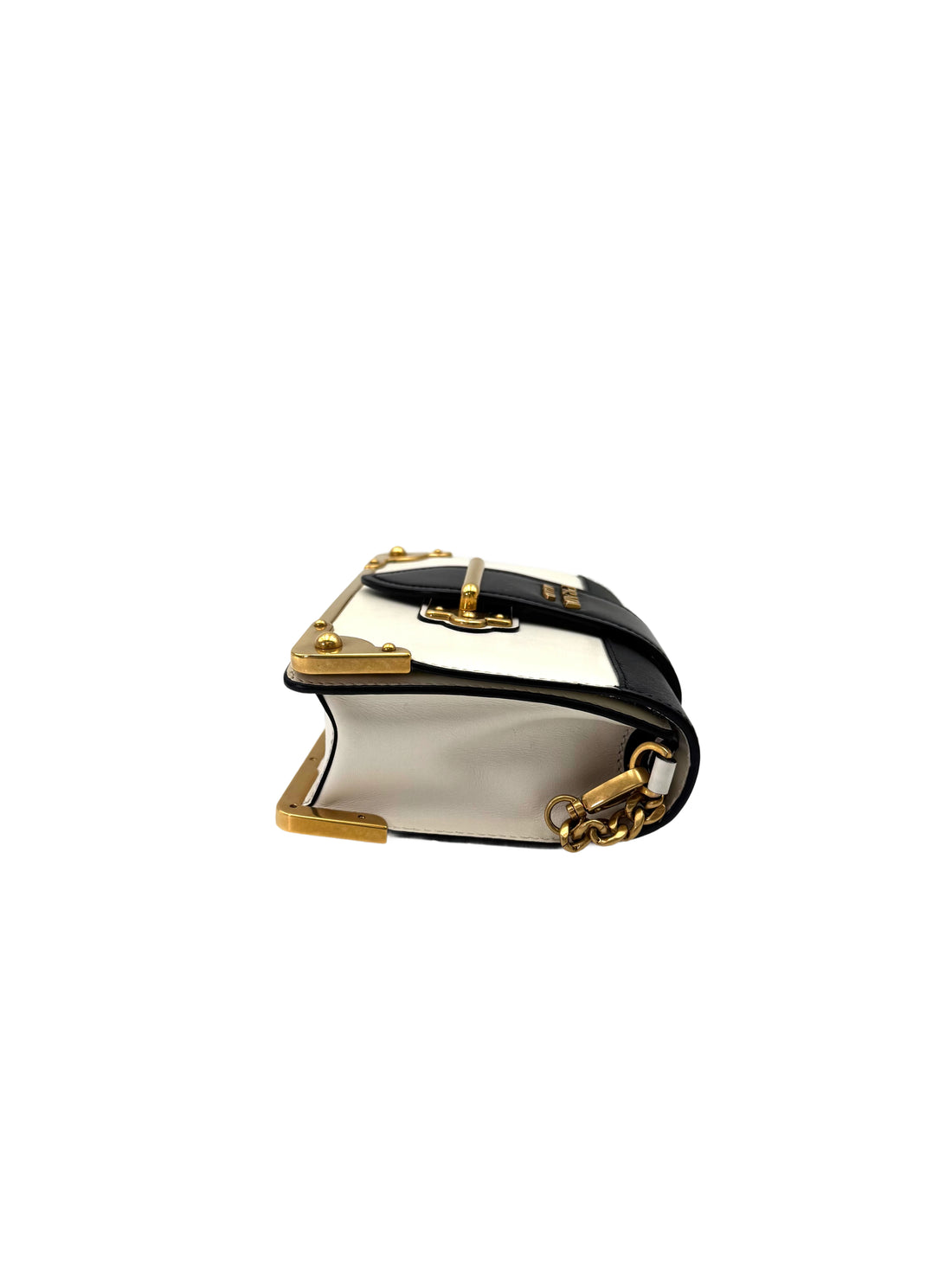 Prada Cahier Black/White Saffiano Leather Shoulder Bag With Gold Hardware PR355
