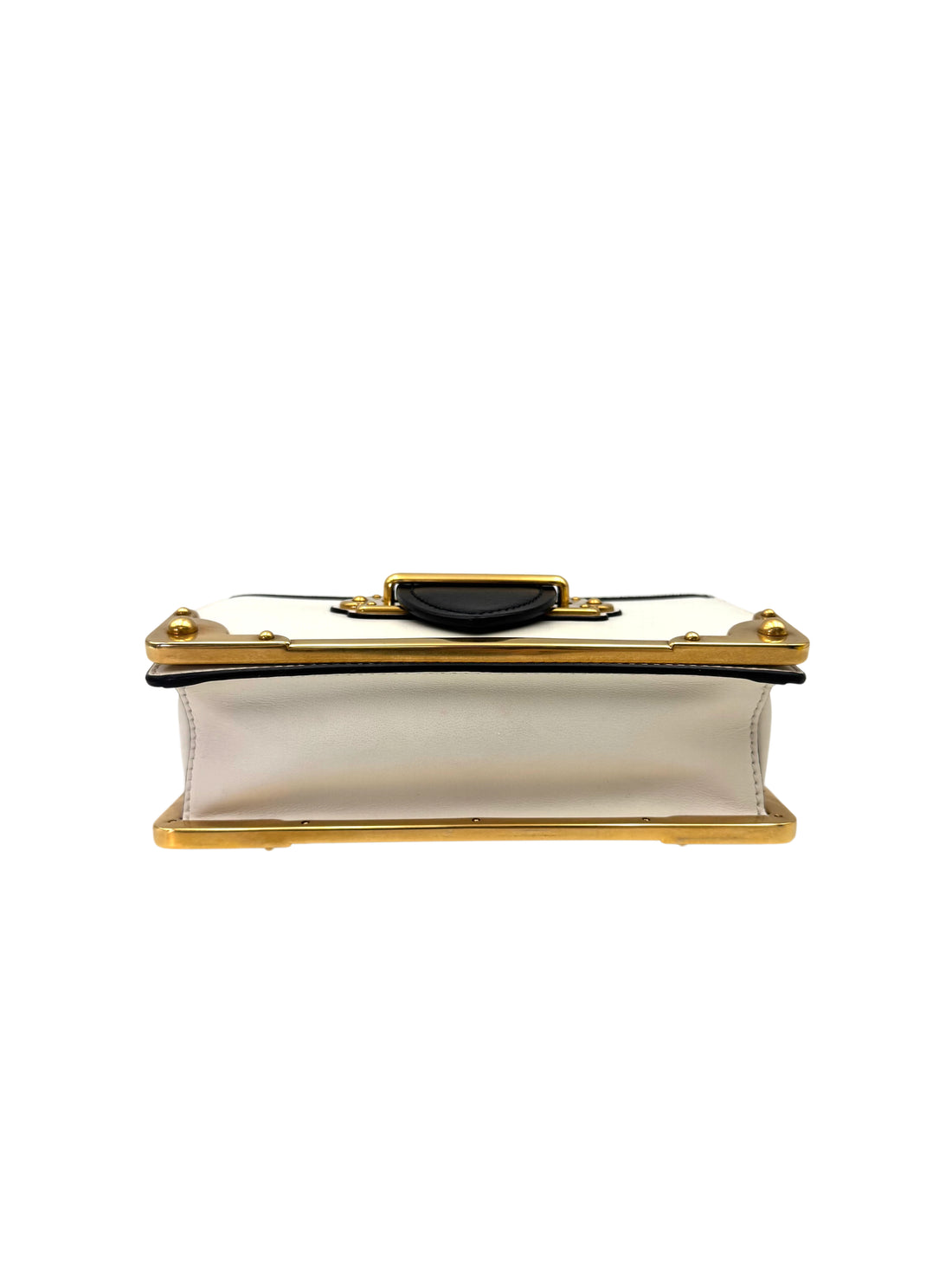 Prada Cahier Black/White Saffiano Leather Shoulder Bag With Gold Hardware PR355