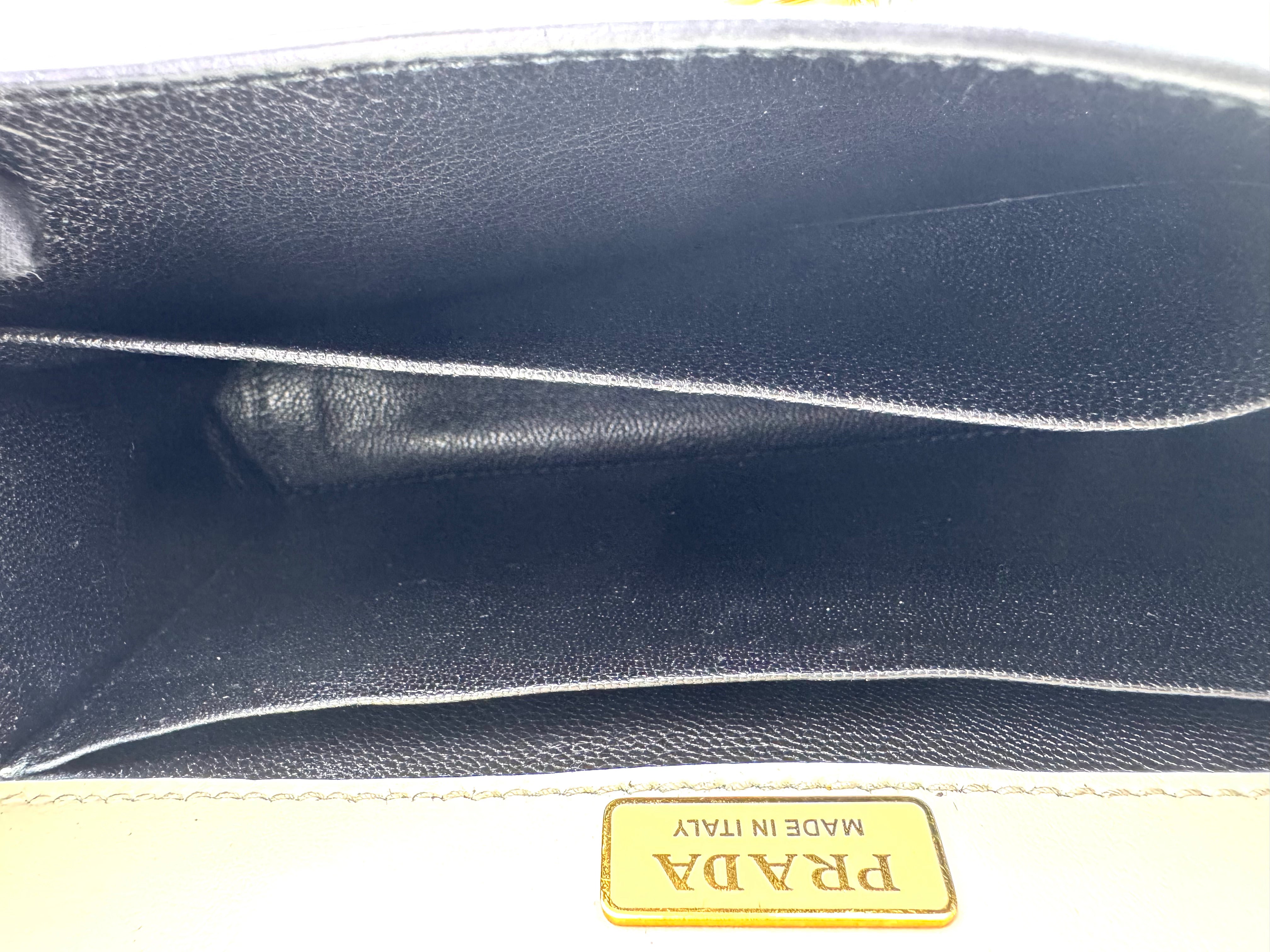 Prada Cahier Black/White Saffiano Leather Shoulder Bag With Gold Hardware PR355