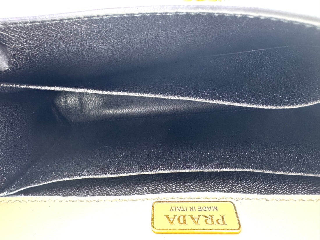 Prada Cahier Black/White Saffiano Leather Shoulder Bag With Gold Hardware PR355