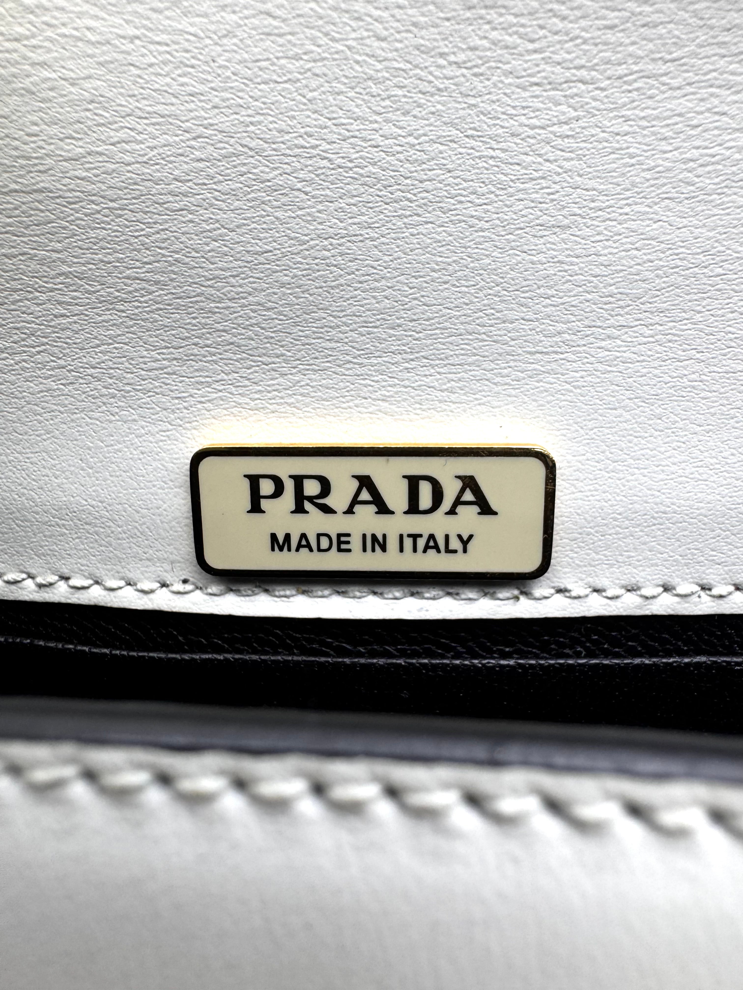 Prada Cahier Black/White Saffiano Leather Shoulder Bag With Gold Hardware PR355