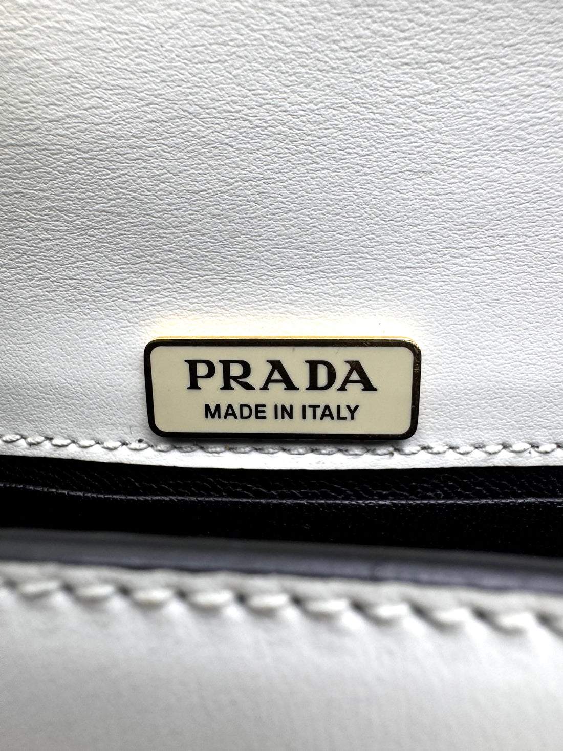 Prada Cahier Black/White Saffiano Leather Shoulder Bag With Gold Hardware PR355